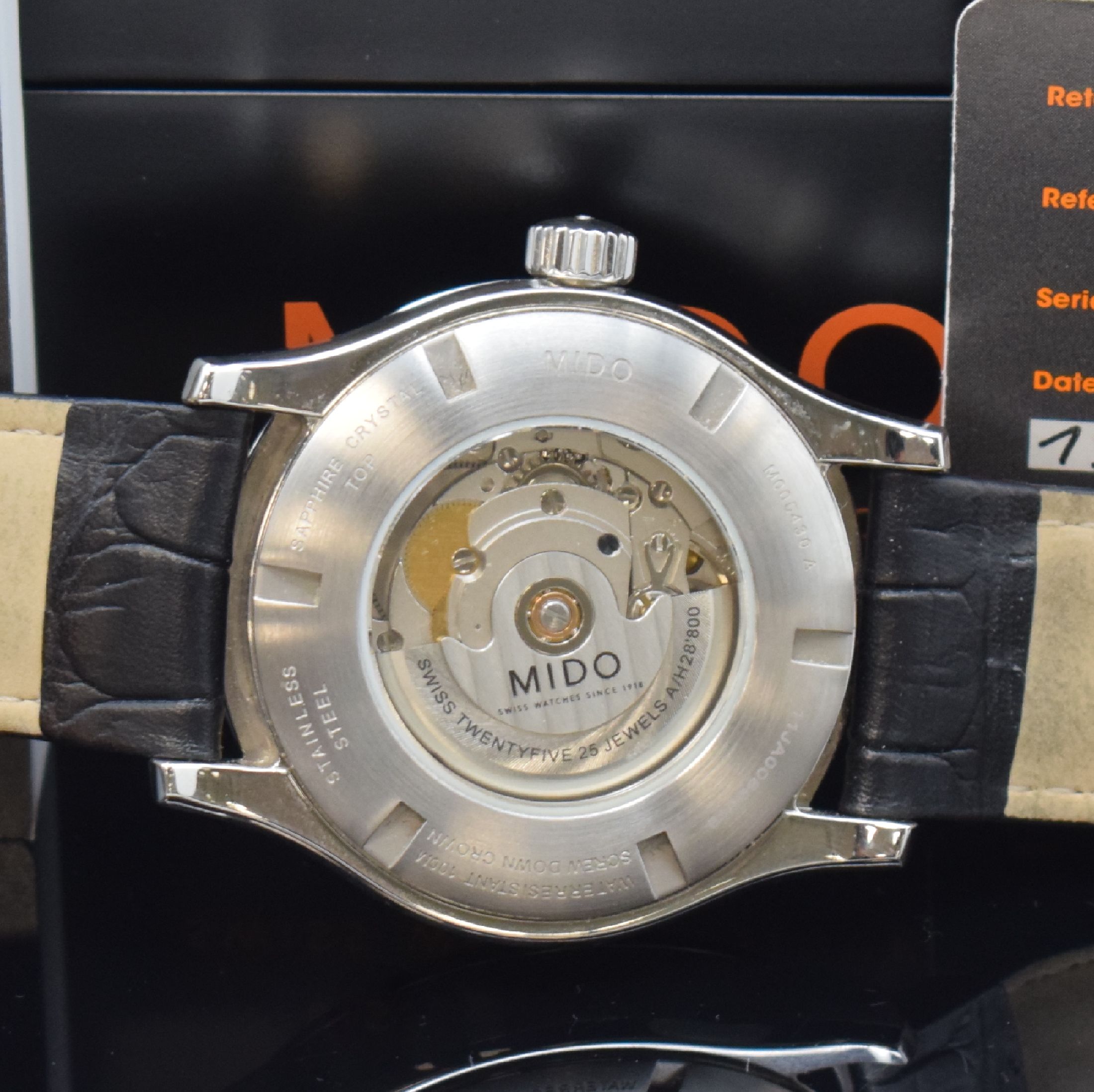 Detail d: MIDO Multifort Herrenarmbanduhr in Stahl Referenz M005430 A, Schweiz verk. lt. beil. Pap. 09/2011, Automatik, beids. vergl. Geh., Boden u. Krone ...