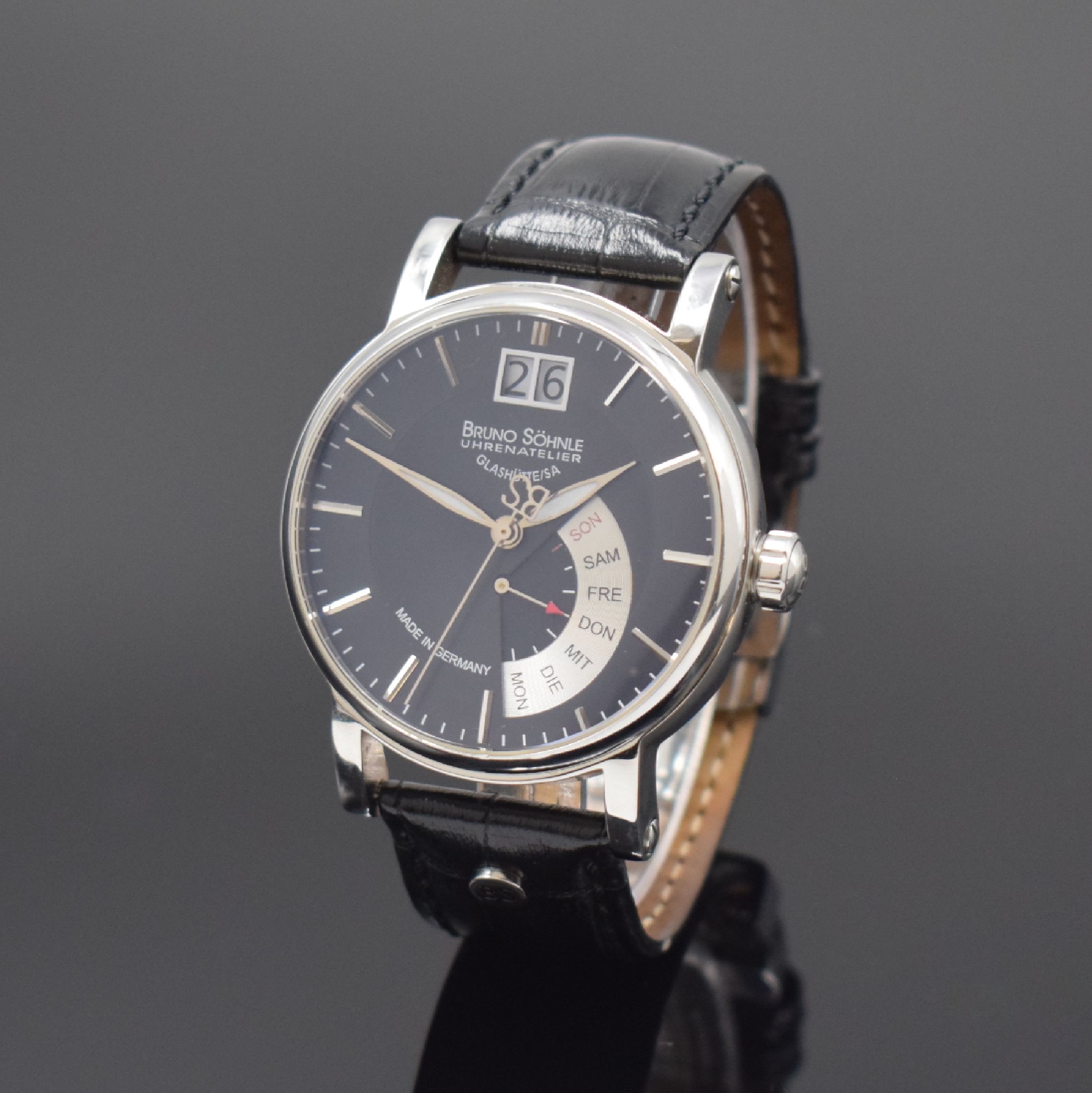 BRUNO SÖHNLE Pesaro Herrenarmbanduhr in Stahl Referenz 1073, Deutschland um 2008, quarz, beids. vergl. Geh., Saphirglas, Boden 6-fach verschr., ...