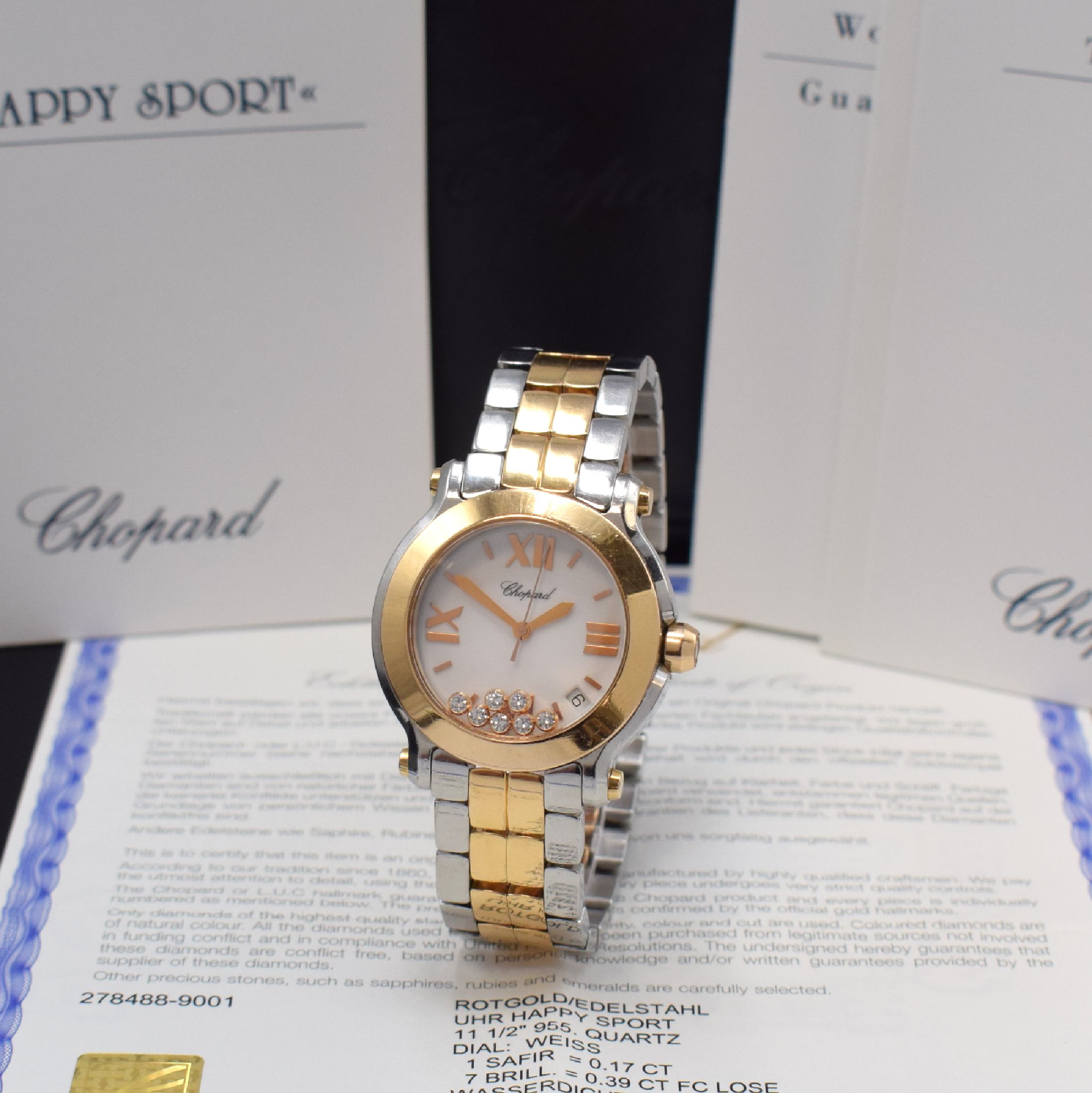 CHOPARD Damenarmbanduhr Serie Happy Sport Referenz 278488-9001, Edelstahl/Rotgold kombiniert inkl Gliederband m. dopp. Faltschl., quarz, Boden 8-fach ...