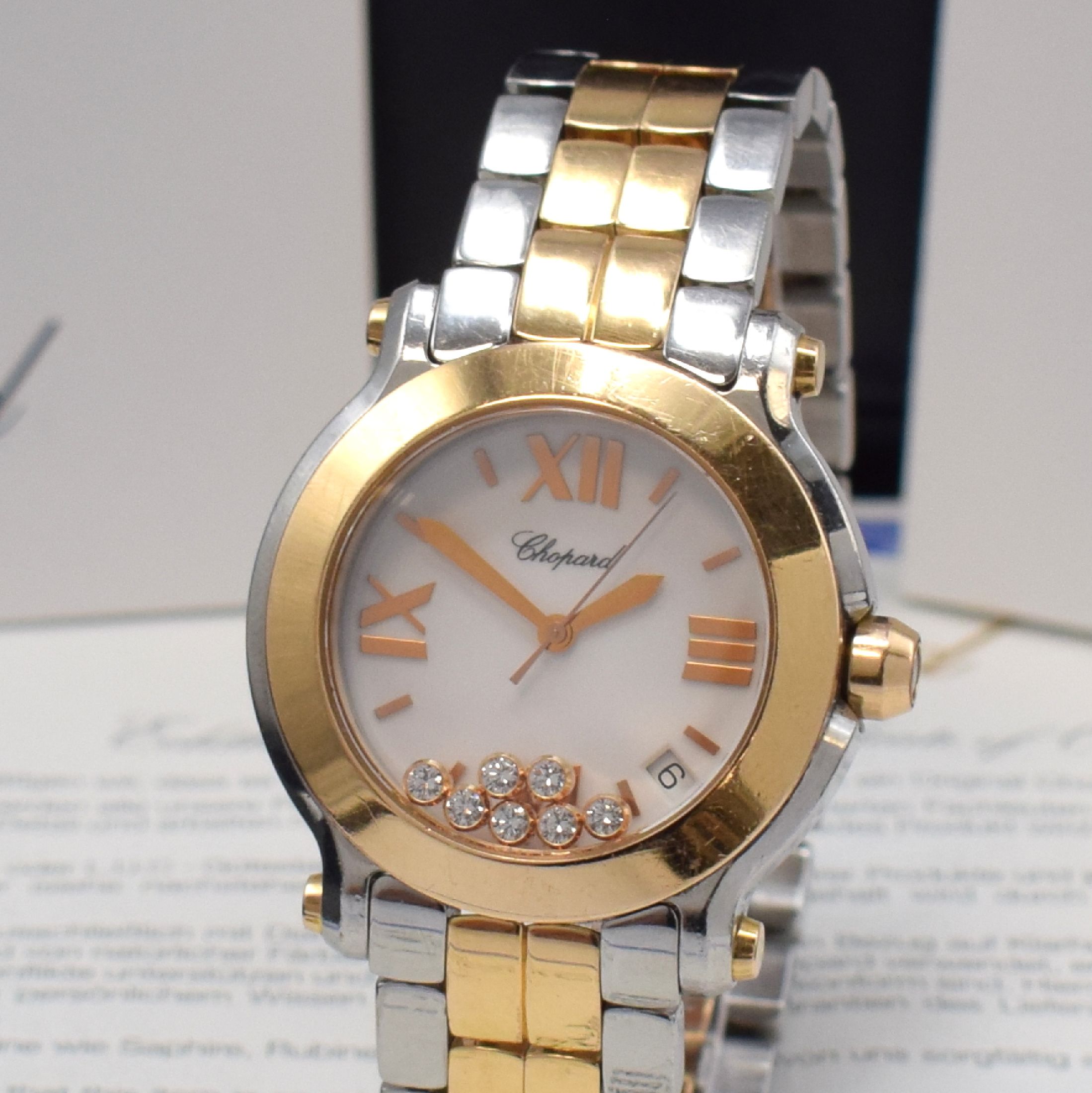 Detail a: CHOPARD Damenarmbanduhr Serie Happy Sport Referenz 278488-9001, Edelstahl/Rotgold kombiniert inkl Gliederband m. dopp. Faltschl., quarz, Boden 8-fach ...