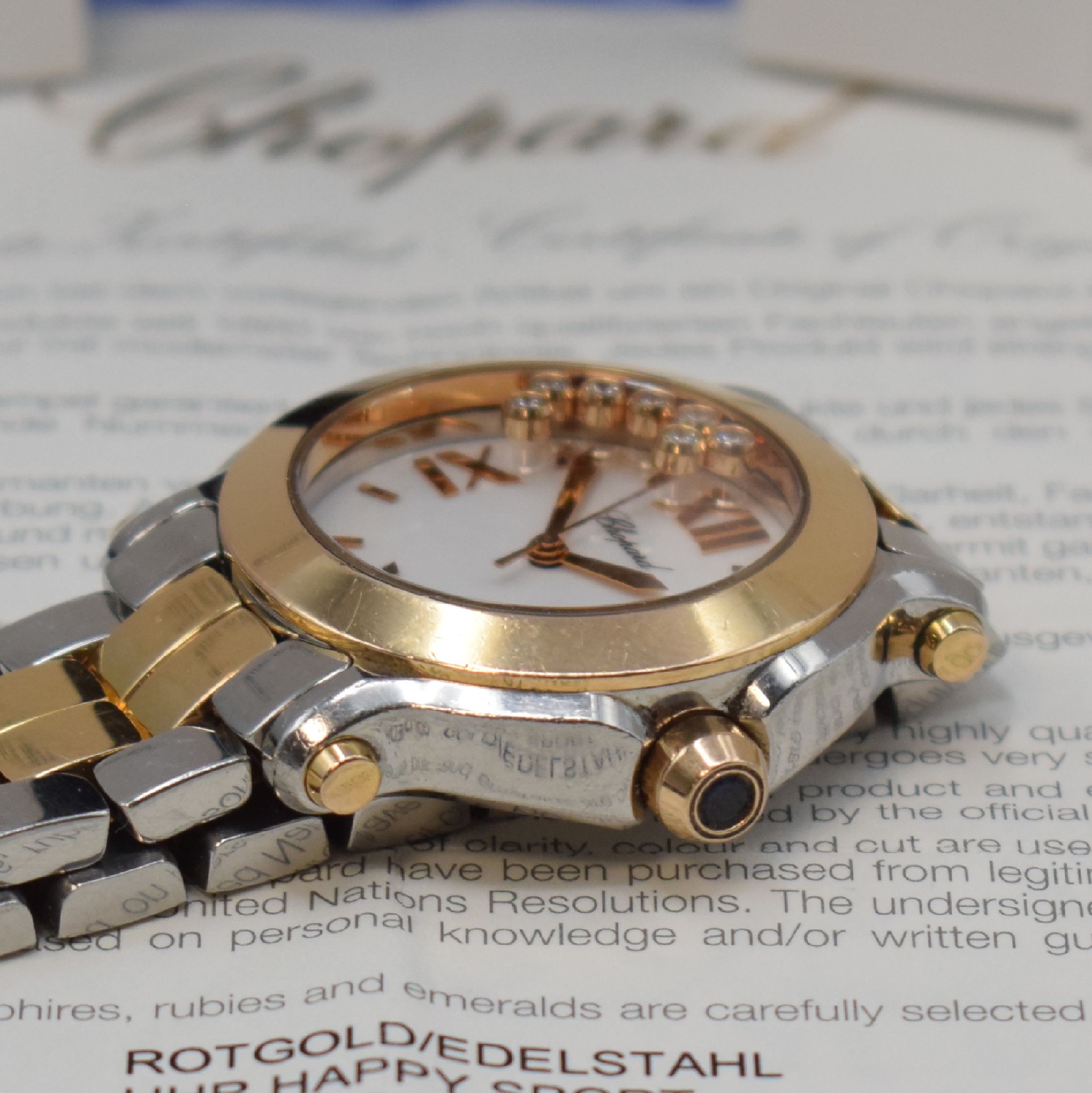 Detail c: CHOPARD Damenarmbanduhr Serie Happy Sport Referenz 278488-9001, Edelstahl/Rotgold kombiniert inkl Gliederband m. dopp. Faltschl., quarz, Boden 8-fach ...