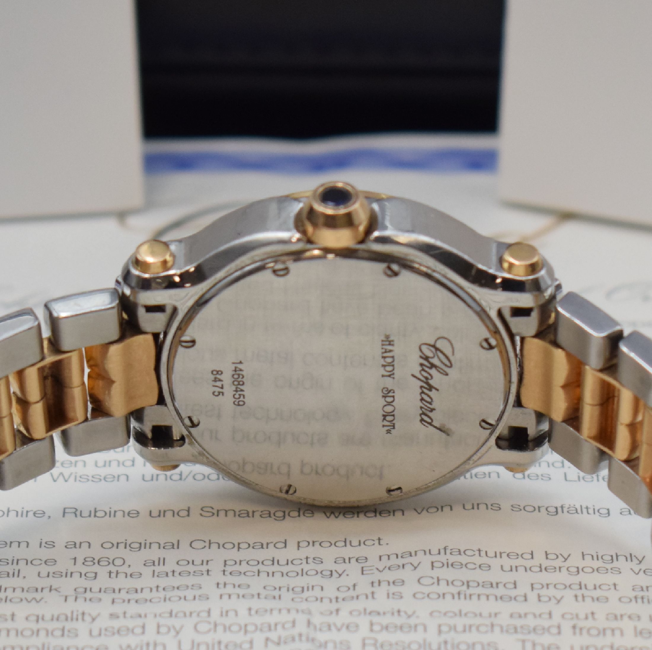 Detail d: CHOPARD Damenarmbanduhr Serie Happy Sport Referenz 278488-9001, Edelstahl/Rotgold kombiniert inkl Gliederband m. dopp. Faltschl., quarz, Boden 8-fach ...
