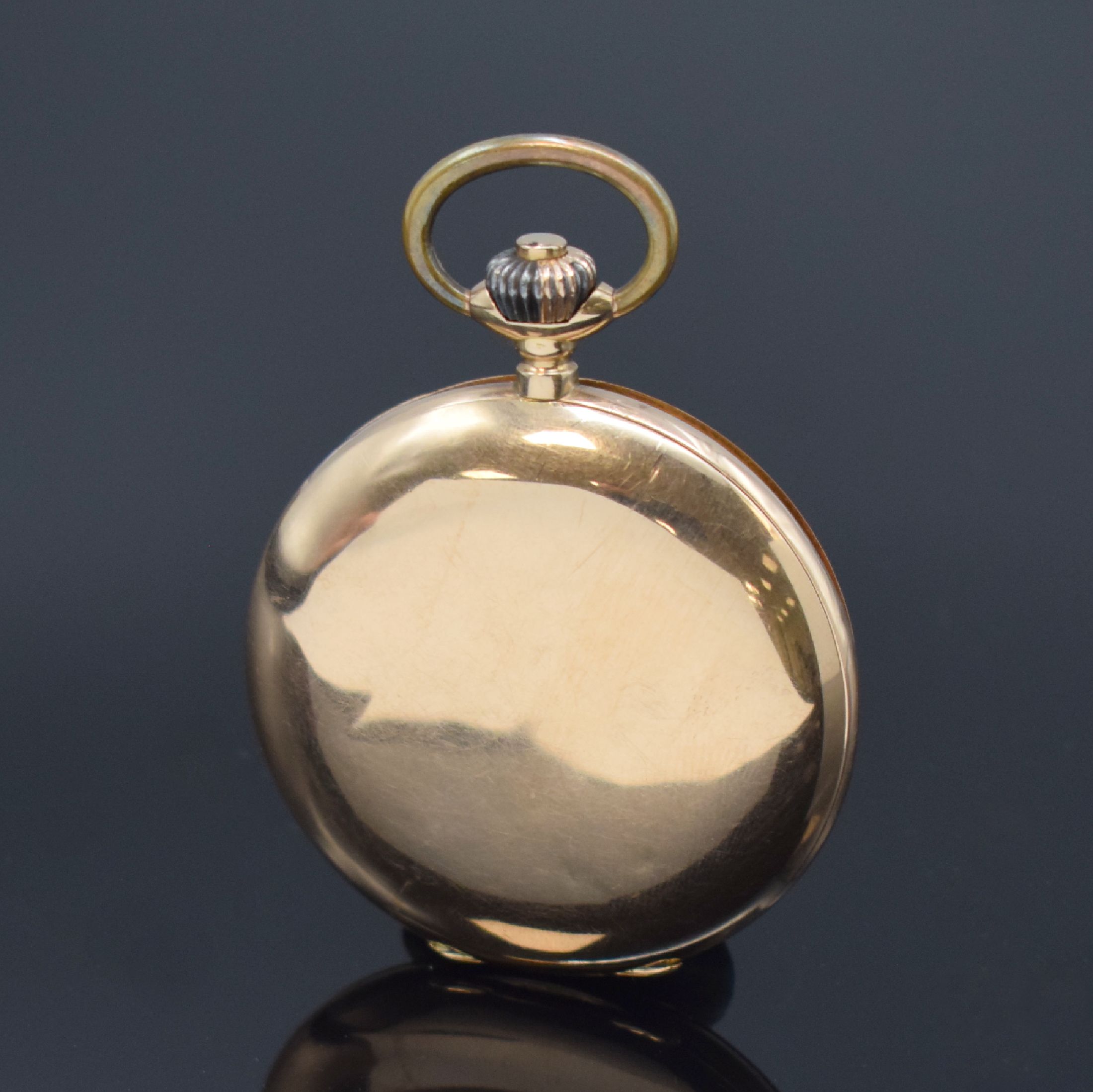 Detail b: SYSTEME GLASHÜTTE Savonette in RG 585/000, Schweiz um 1900, 2-Deckel Goldgehäuse, Emailzifferbl. m. arab. Zahlen, goldene Birnenzeiger, verg. Werk, ...