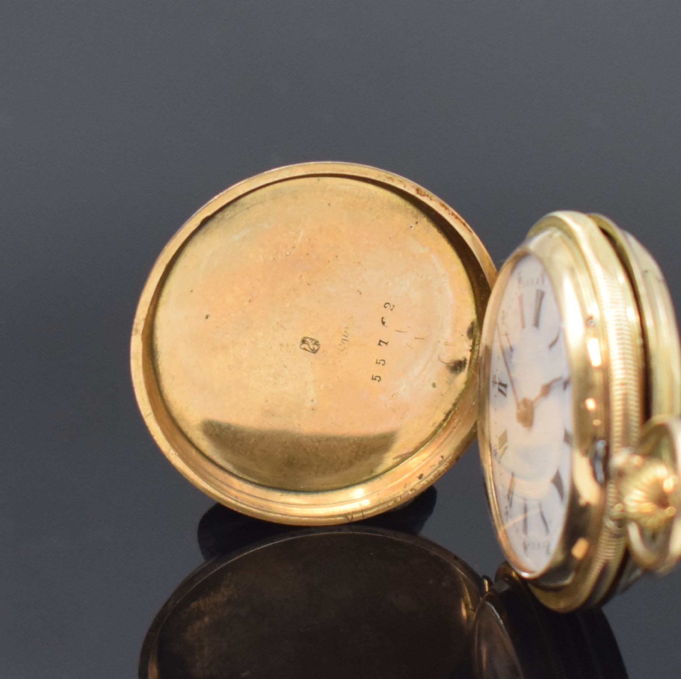 Detail h: 2 Taschenuhren in RG und GG 585/000, Schweiz um 1900, 1.) Herrensavonette m. 2-Deckel Gold, nicht vollständig u. stark besch., D. ca. 53 mm, EZ 4, ...