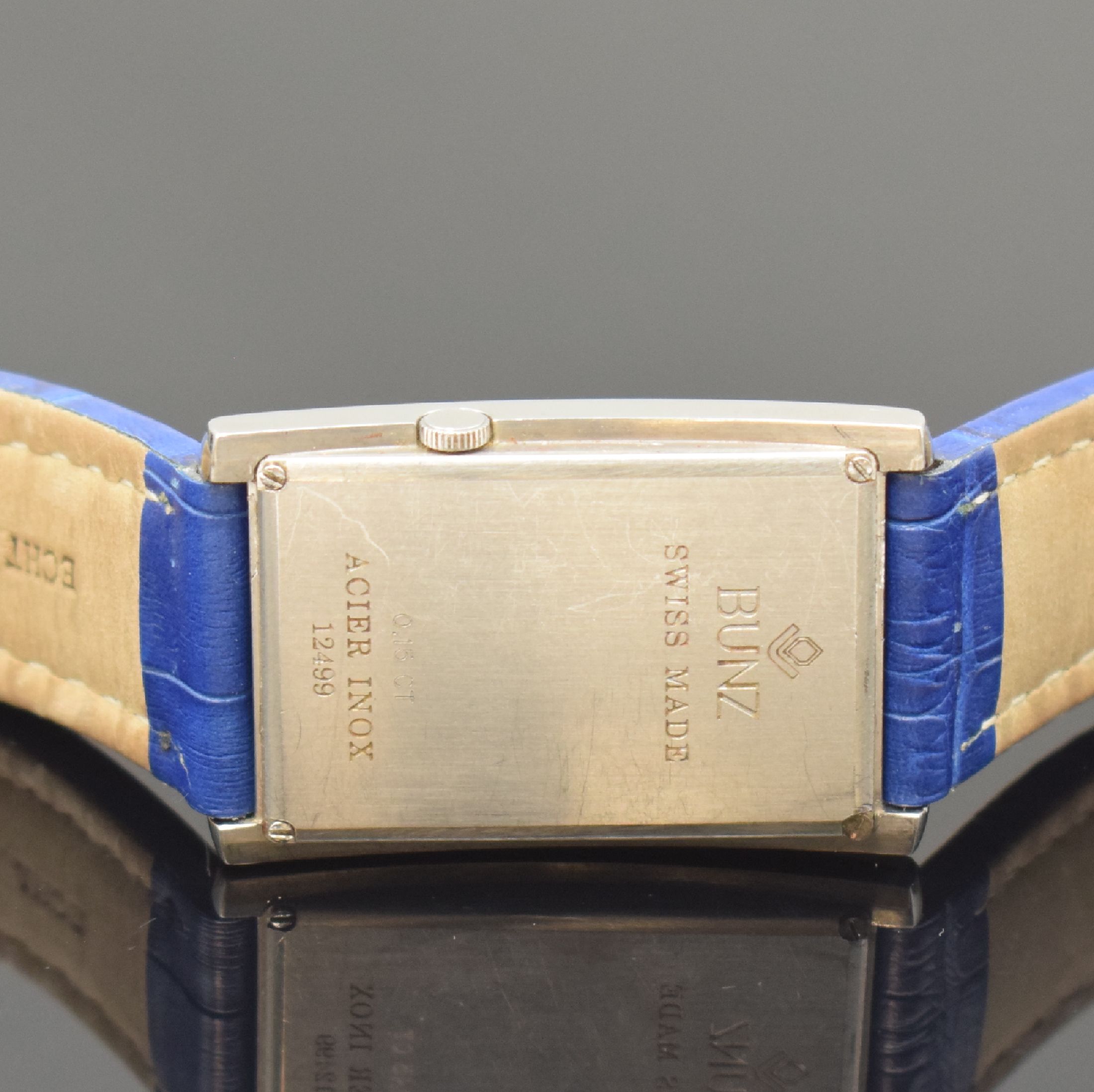 Detail c: BUNZ ausgefallene Armbanduhr DIAMONDTIME, Schweiz um 2005, quarz, Edelstahl inkl. Lederband m. Dornschl., Boden 4-fach verschr., über 12 ein ...