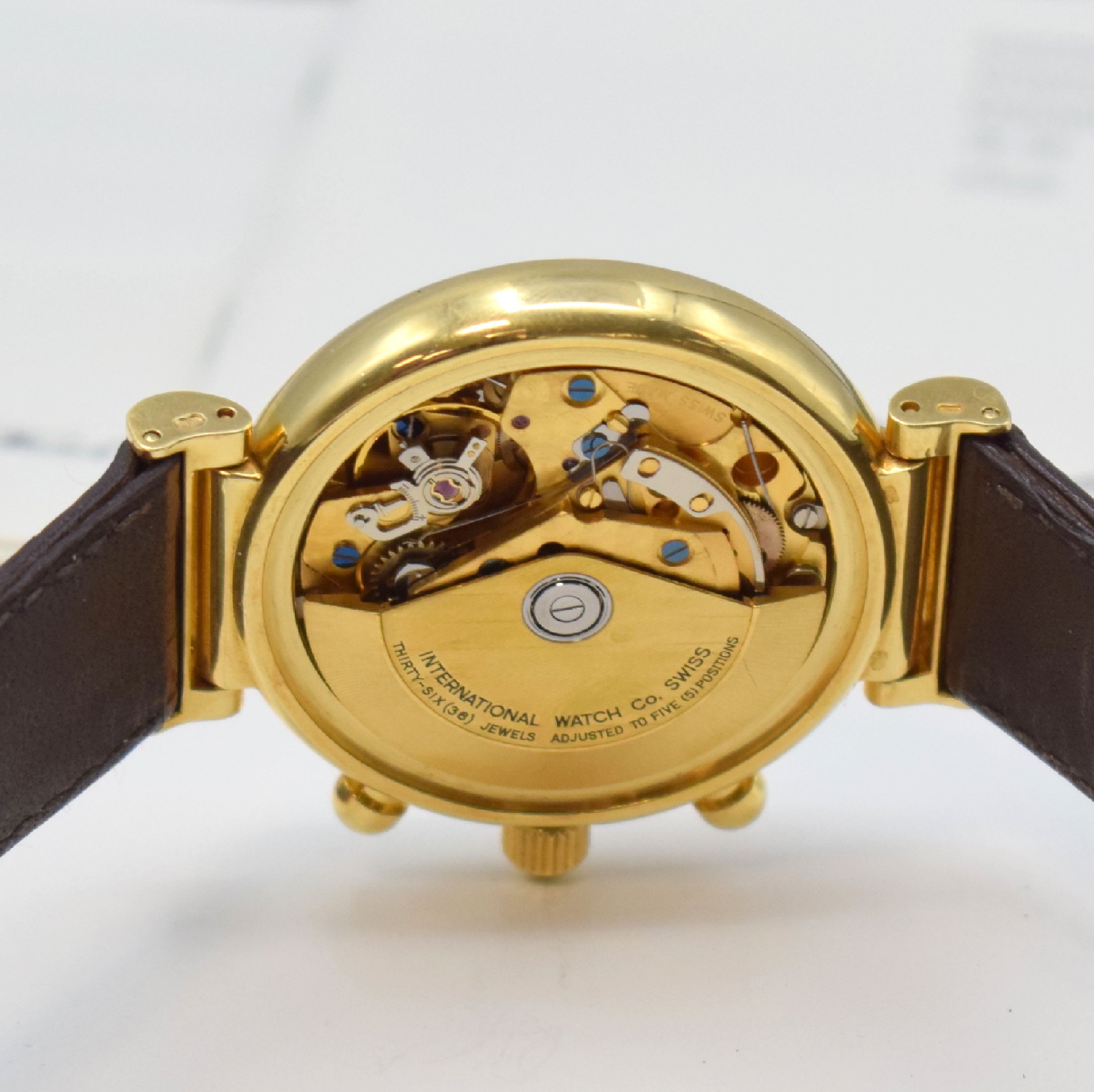 Detail g: IWC feiner astronomischer Armbandchronograph Modell Da Vinci mit ewigem Kalender Referenz 3750 in GG 750/000, Automatik, orig. Lederband m. orig. ...
