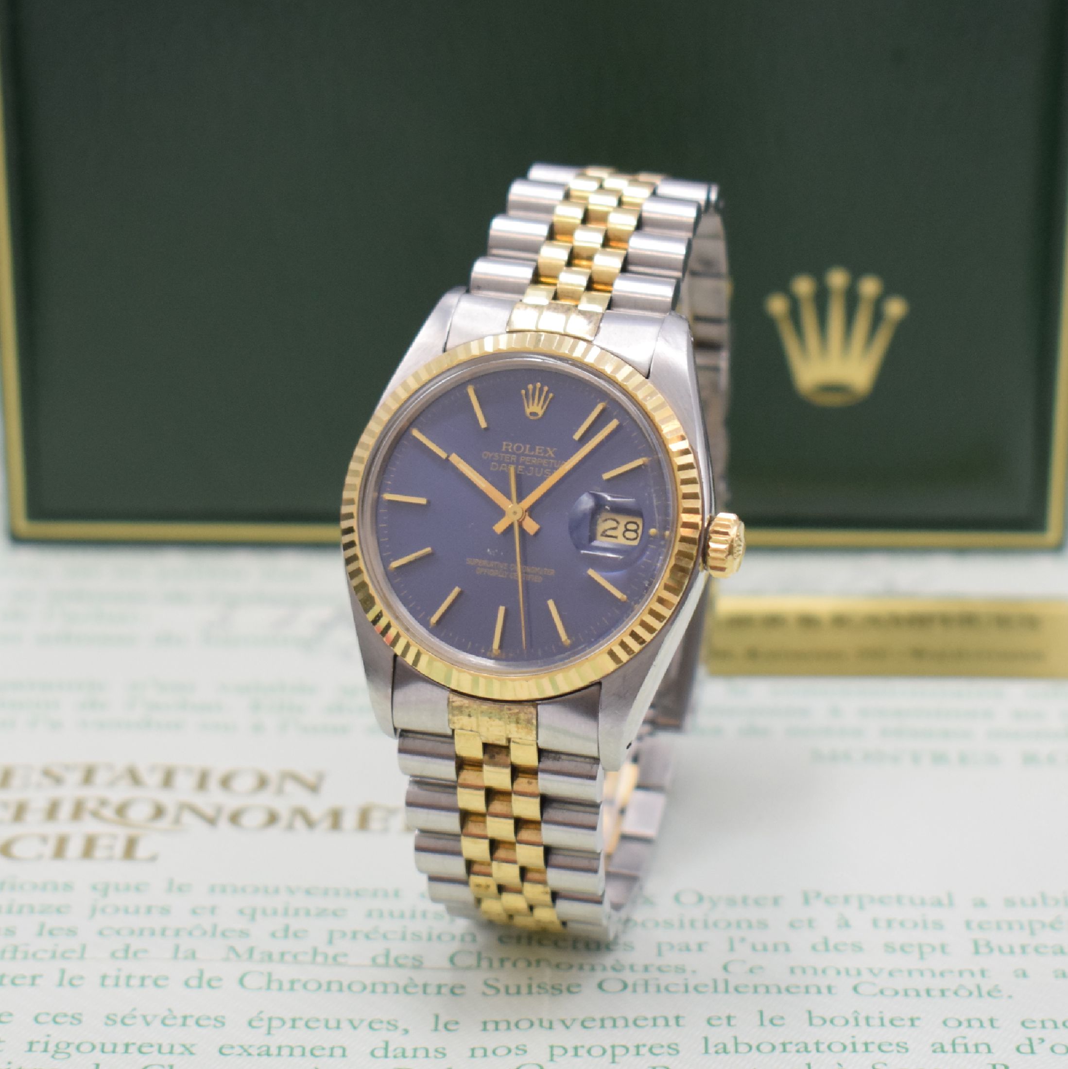 ROLEX Herrenarmbanduhr Oyster Perpetual Datejust Referenz 16013, Automatik, Chronometer der Superlative in Edelstahl/Gold kombiniert inkl. ...