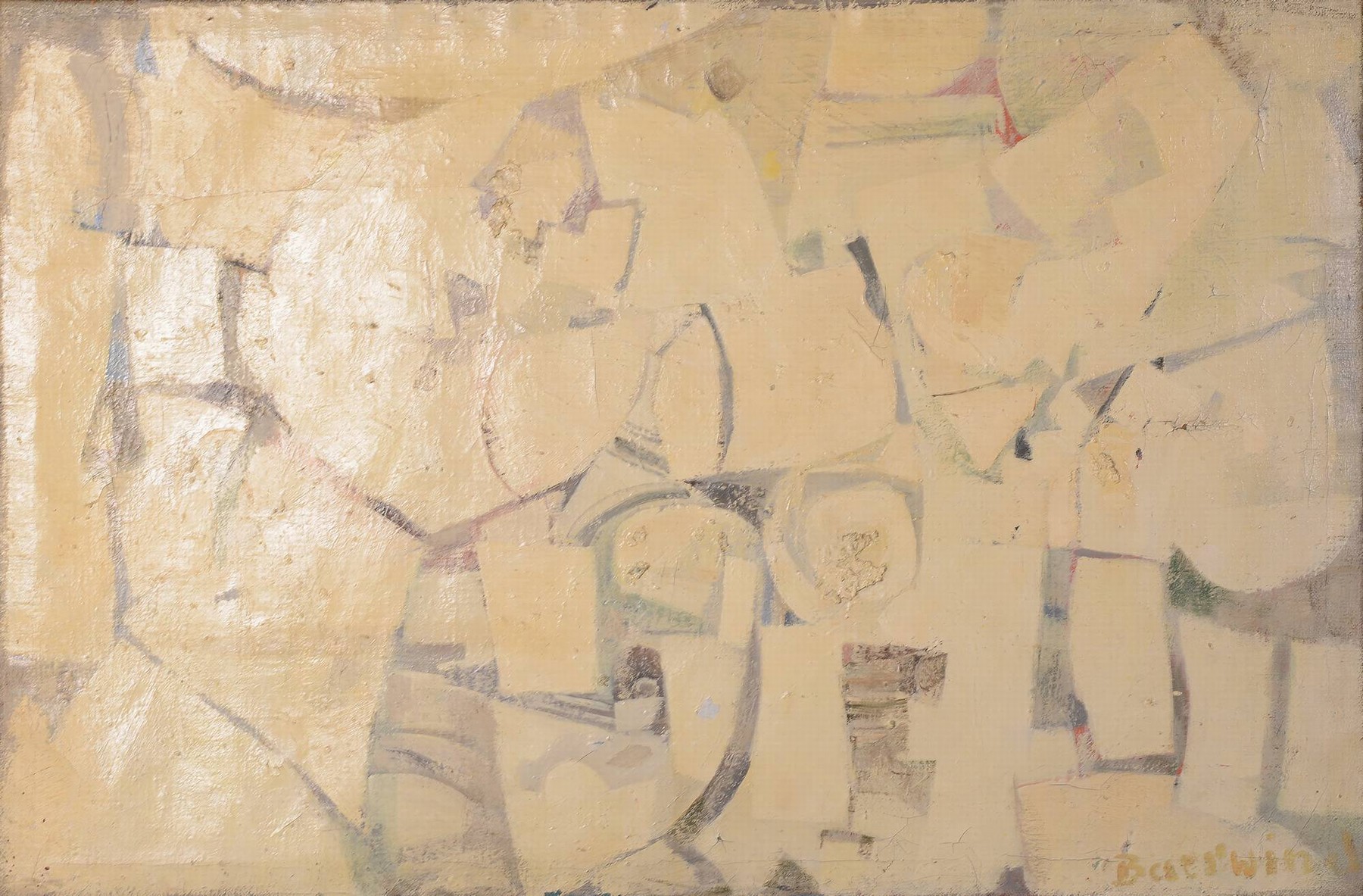 Rudi Baerwind, 1912-1982 Mannheim, Studium in Berlin, München und Paris, Schüler von FernandLeger, "Großes weißes Bild" so verso auf ...