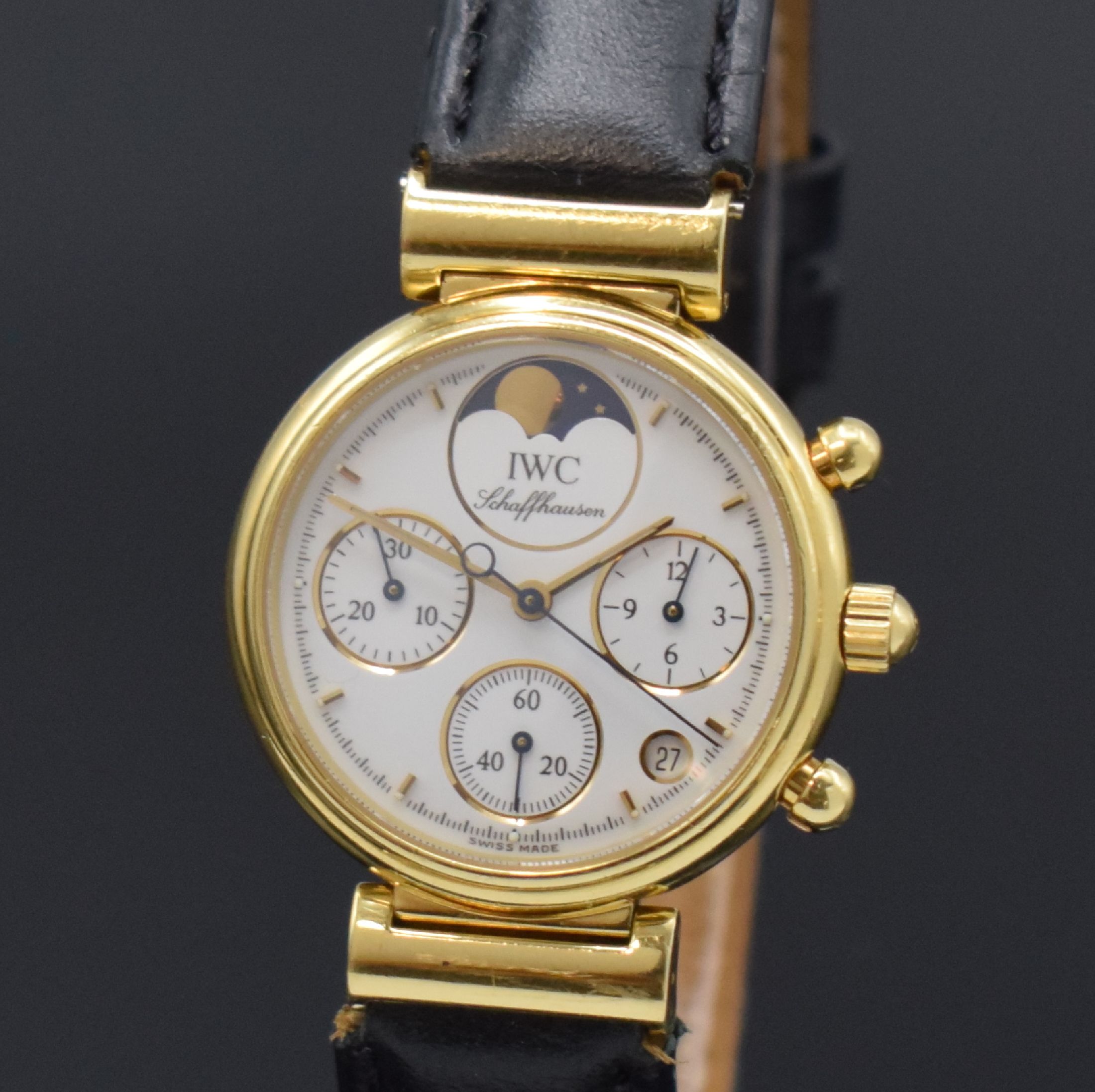 Detail a: IWC Da Vinci Damenarmbanduhr in GG 750/000 Referenz 3736 mit Chronograph und Mondphase, Schweiz um 2000, quarz, 2-teil. Gehäuse, Boden aufgedr., ...
