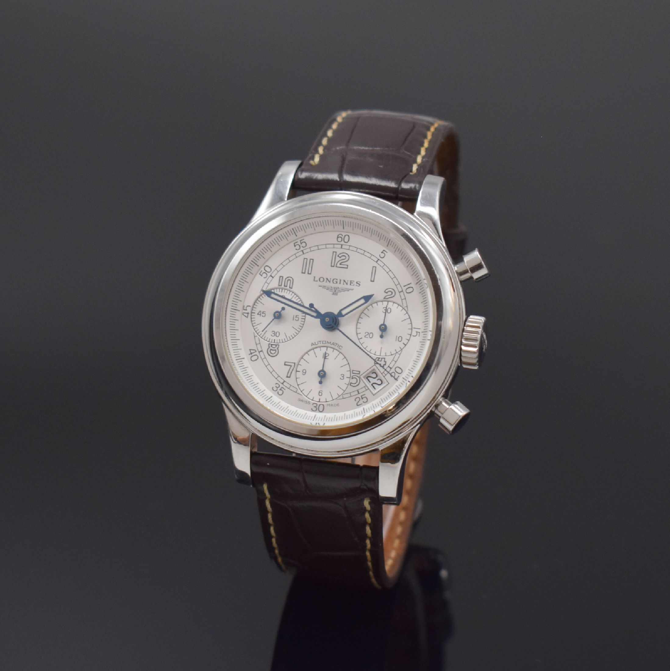LONGINES Heritage 1951 Herrenarmbanduhr mit Chronograph Referenz L2.745.4, Schweiz um 2015, Automatik, 2-teil. Edelstahlgehäuse, Boden u. Glasrand ...