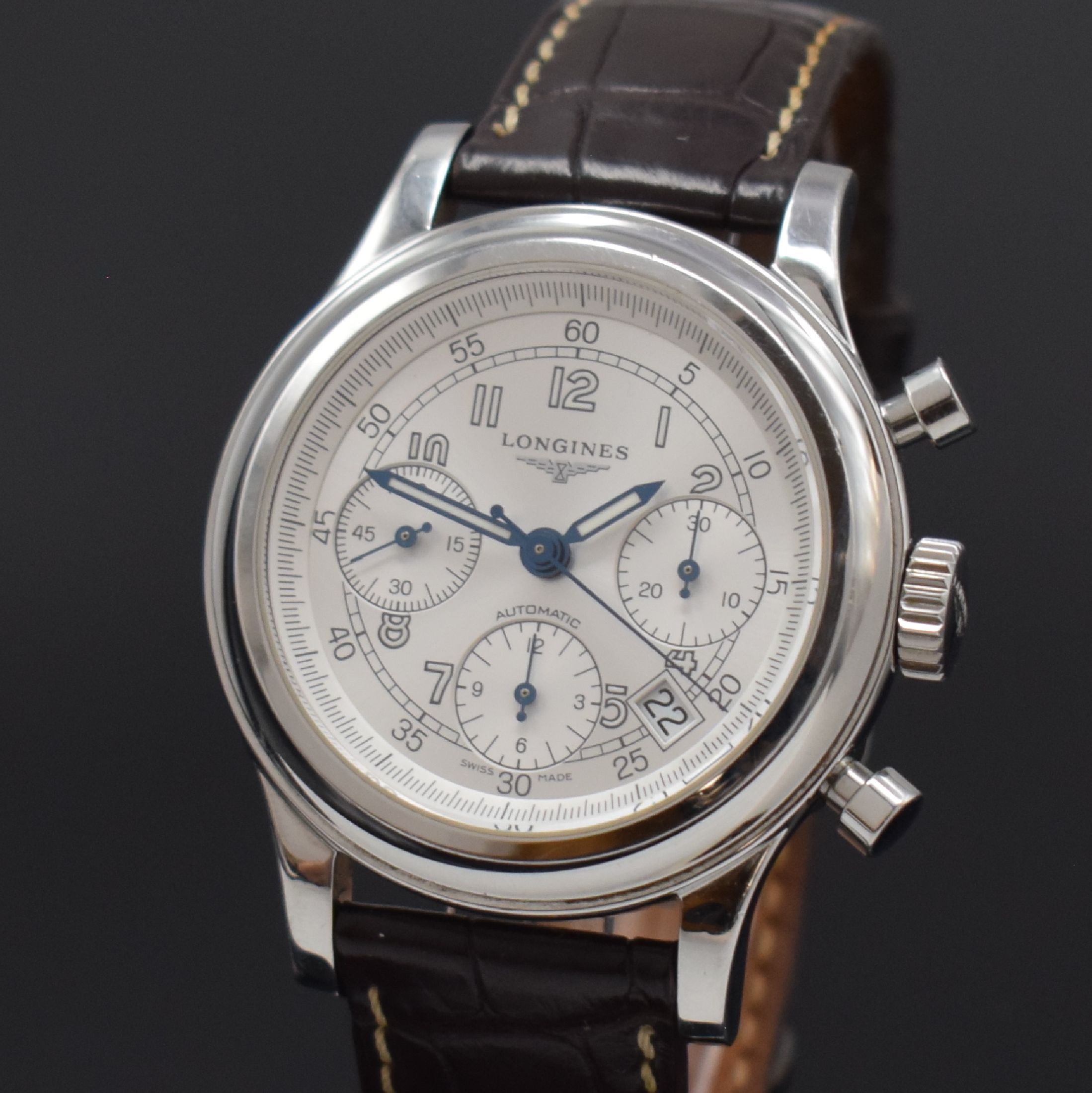 Detail a: LONGINES Heritage 1951 Herrenarmbanduhr mit Chronograph Referenz L2.745.4, Schweiz um 2015, Automatik, 2-teil. Edelstahlgehäuse, Boden u. Glasrand ...
