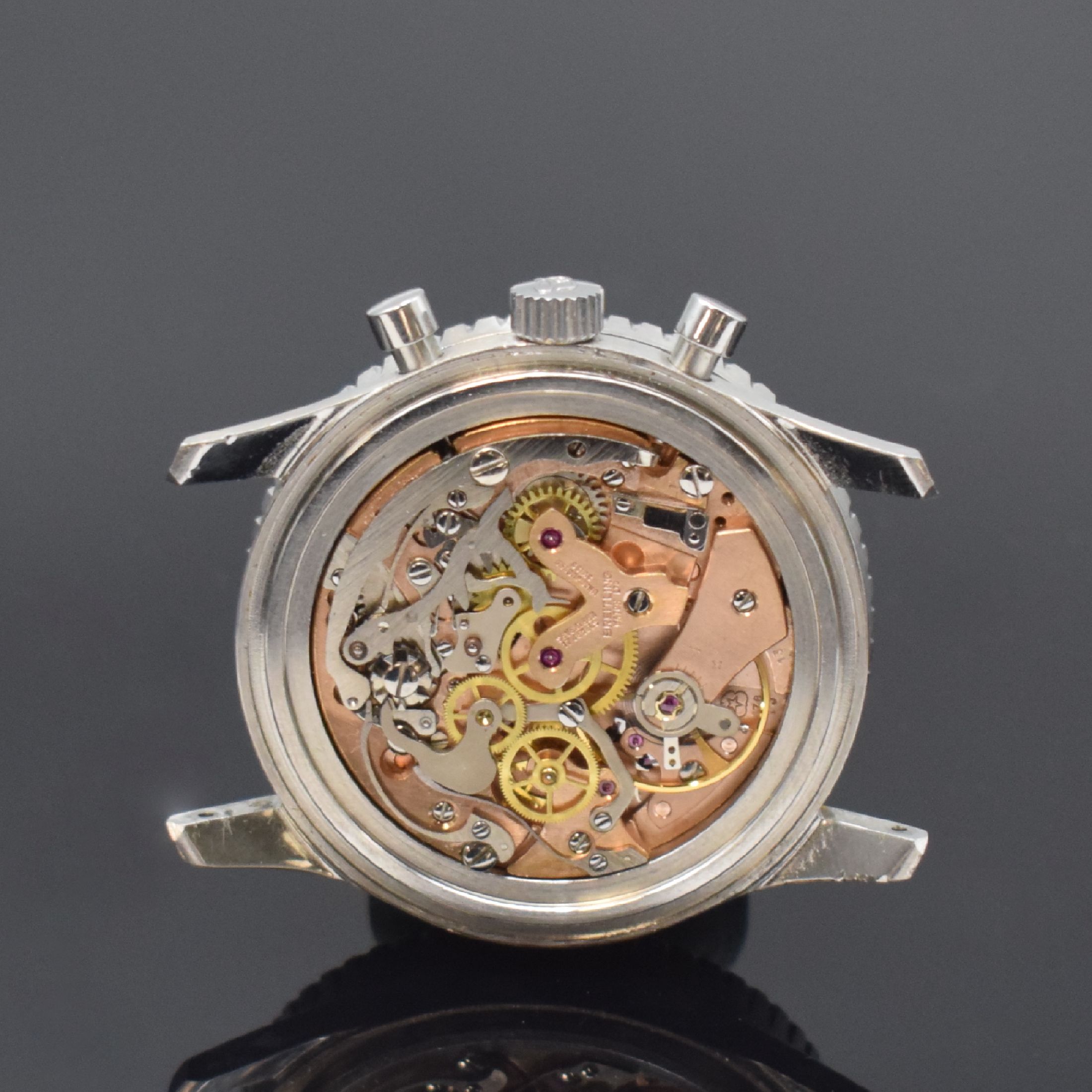 Detail e: BREITLING NAVITIMER Referenz 806E Fliegerchronograph in Stahl, Schweiz um 1970, Handaufzug, unpoliertes gedr. Geh., beids. drehb. ...