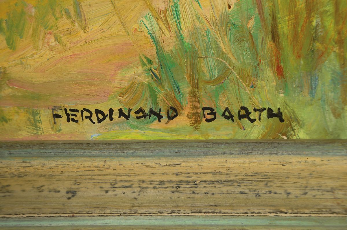 Detail a: Ferdinand Barth, 1902 Darmstadt-1979 Lautertal, Gernsheimer Hafen "Schwarzer Ort", 1960, recht unten signiert, Öl/Masonit, 47x66 cm, ...