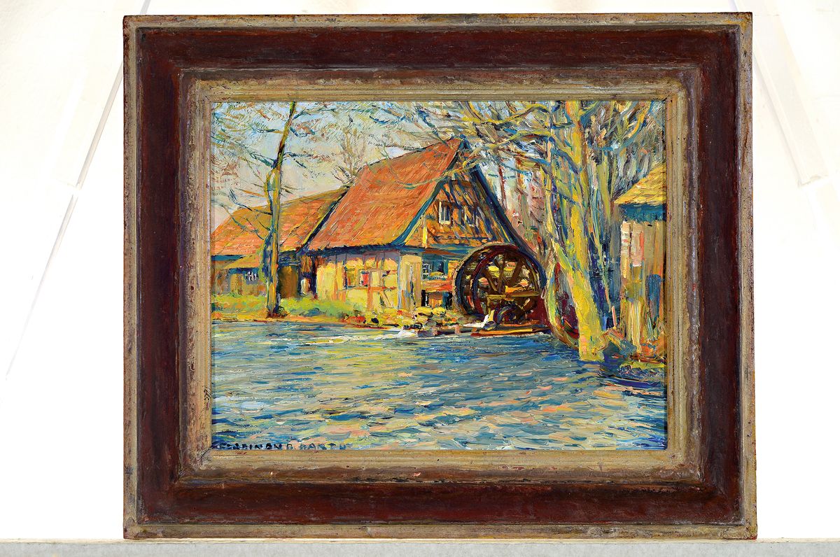 Detail k: Ferdinand Barth, 1902 Darmstadt-1979 Lautertal Wassermühle im Mühltal, 1970, links unten signiert, Öl/Masonit, 25x32 cm, Rahmen, 31x38 cm