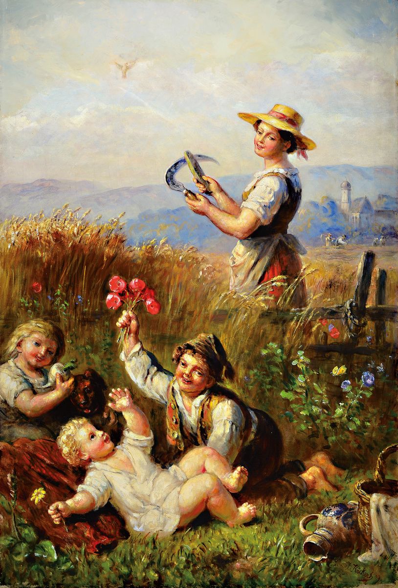Julius Köckert, 1827 Leipzig-1918 München, "Sennerin" so verso händisch bez., rechts unten signiert und datiert 1909, ungerahmt 130x87 ...