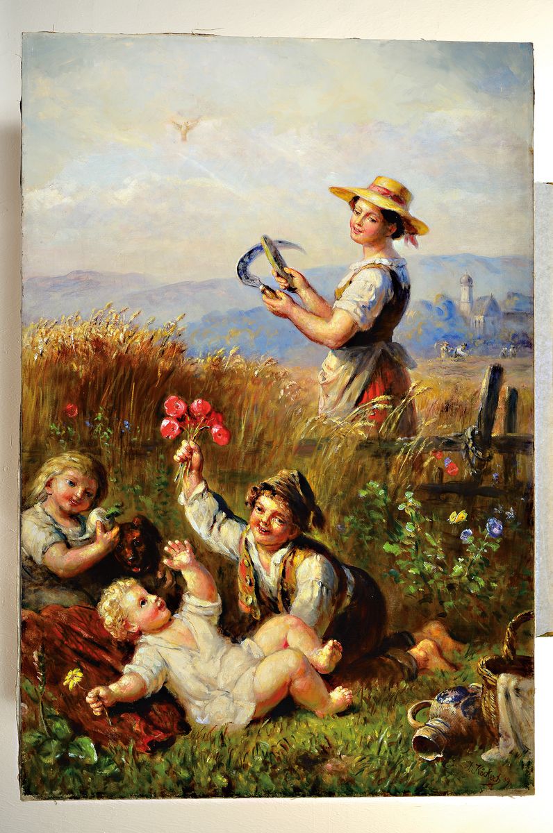Detail k: Julius Köckert, 1827 Leipzig-1918 München, "Sennerin" so verso händisch bez., rechts unten signiert und datiert 1909, ungerahmt 130x87 ...