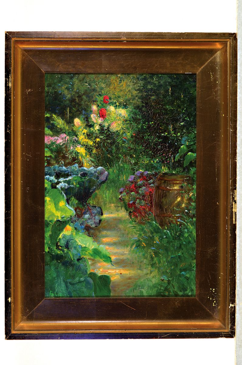 Detail k: Unbekannter Künstler, Anfang 20.Jh., Gartenlandschaft, unsigniert, Öl/Lwd, 48x33 cm, Rahmen 61x47 cm