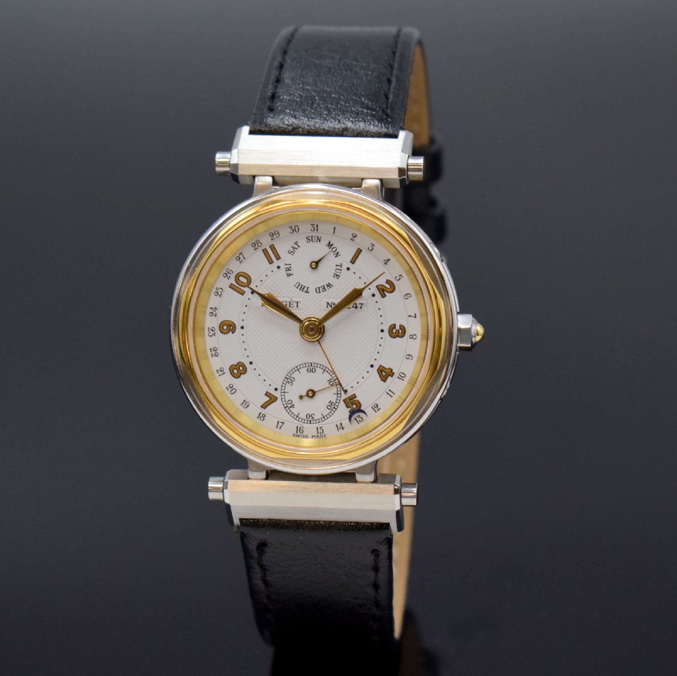 FORGET Classic D Chronometer ungetragene Herrenarmbanduhr Nr. D 247 mit Tag und Datum, Schweiz um 1991, Automatik, aufw., beids. vergl. Gehäuse in ...