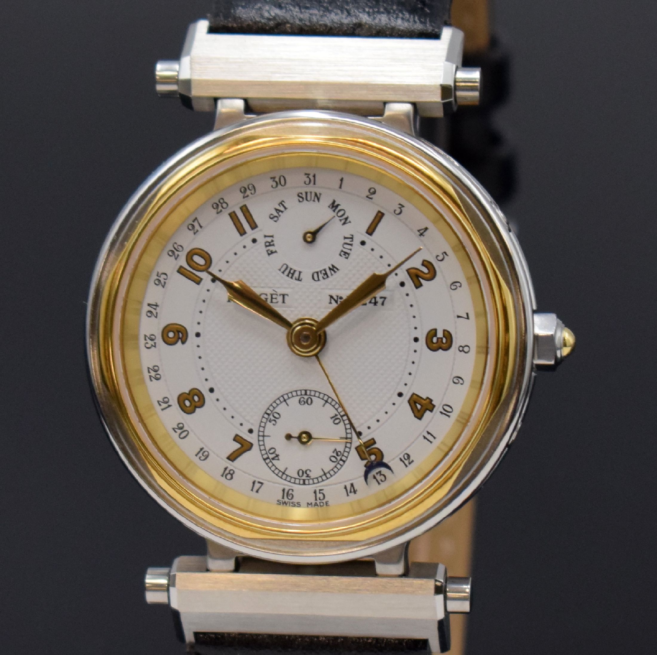 Detail a: FORGET Classic D Chronometer ungetragene Herrenarmbanduhr Nr. D 247 mit Tag und Datum, Schweiz um 1991, Automatik, aufw., beids. vergl. Gehäuse in ...