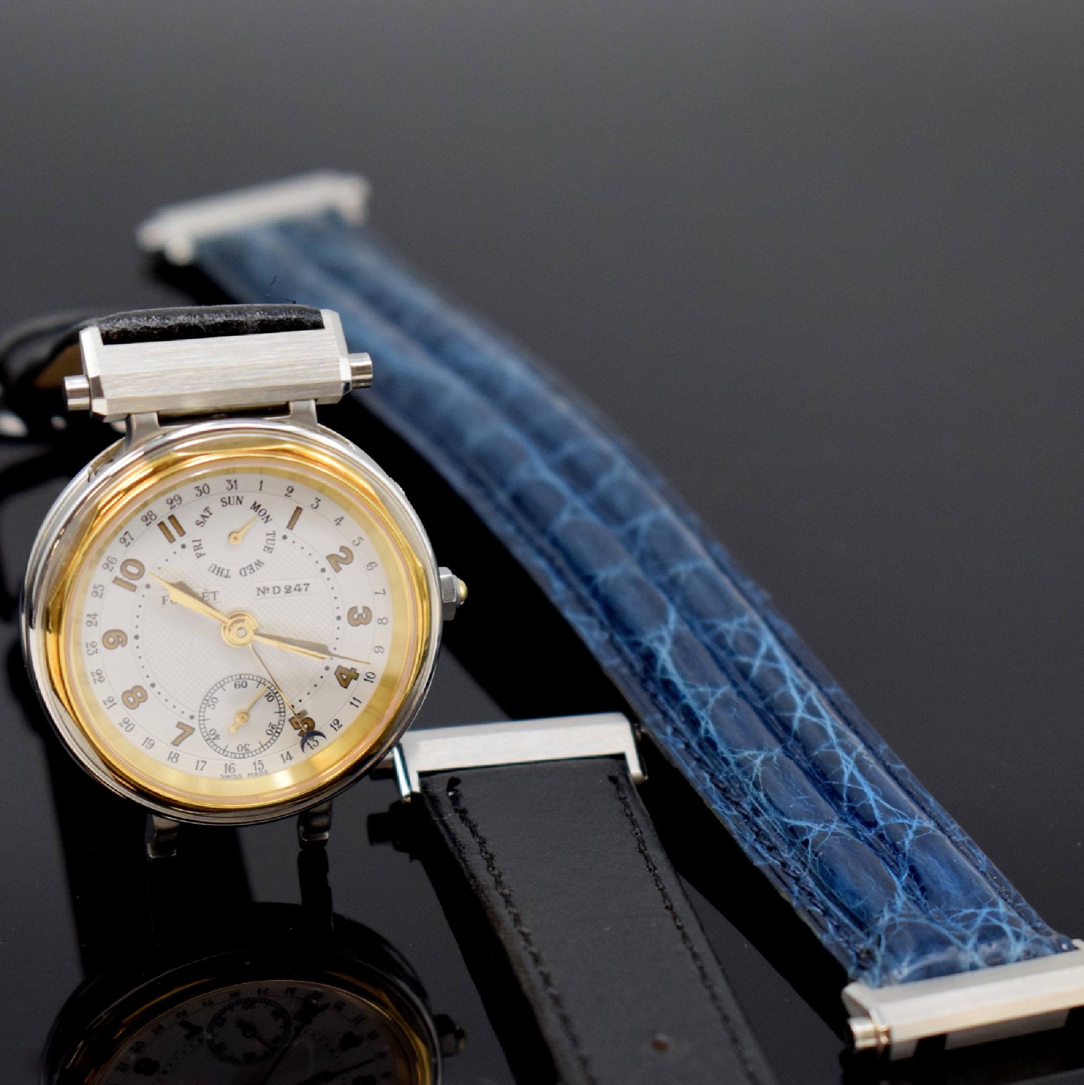 Detail l: FORGET Classic D Chronometer ungetragene Herrenarmbanduhr Nr. D 247 mit Tag und Datum, Schweiz um 1991, Automatik, aufw., beids. vergl. Gehäuse in ...