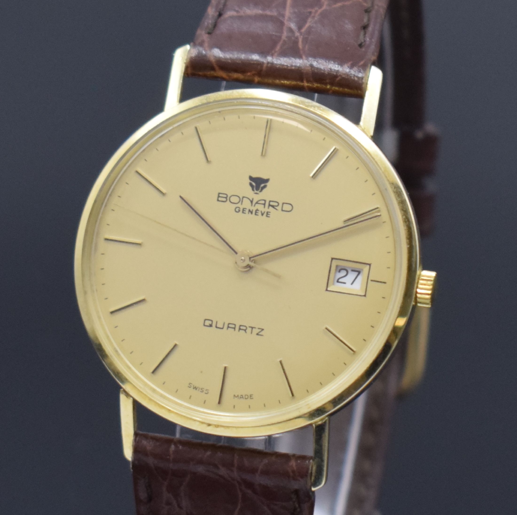 Detail a: ARCTOS Elite und BONARD 2 Armbanduhren in GG 585/000, Schweiz um 1955 u. 1990, Handaufzug u. quarz, Böden aufgedr., 1) Arctos, silb. Zifferbl. m. ...