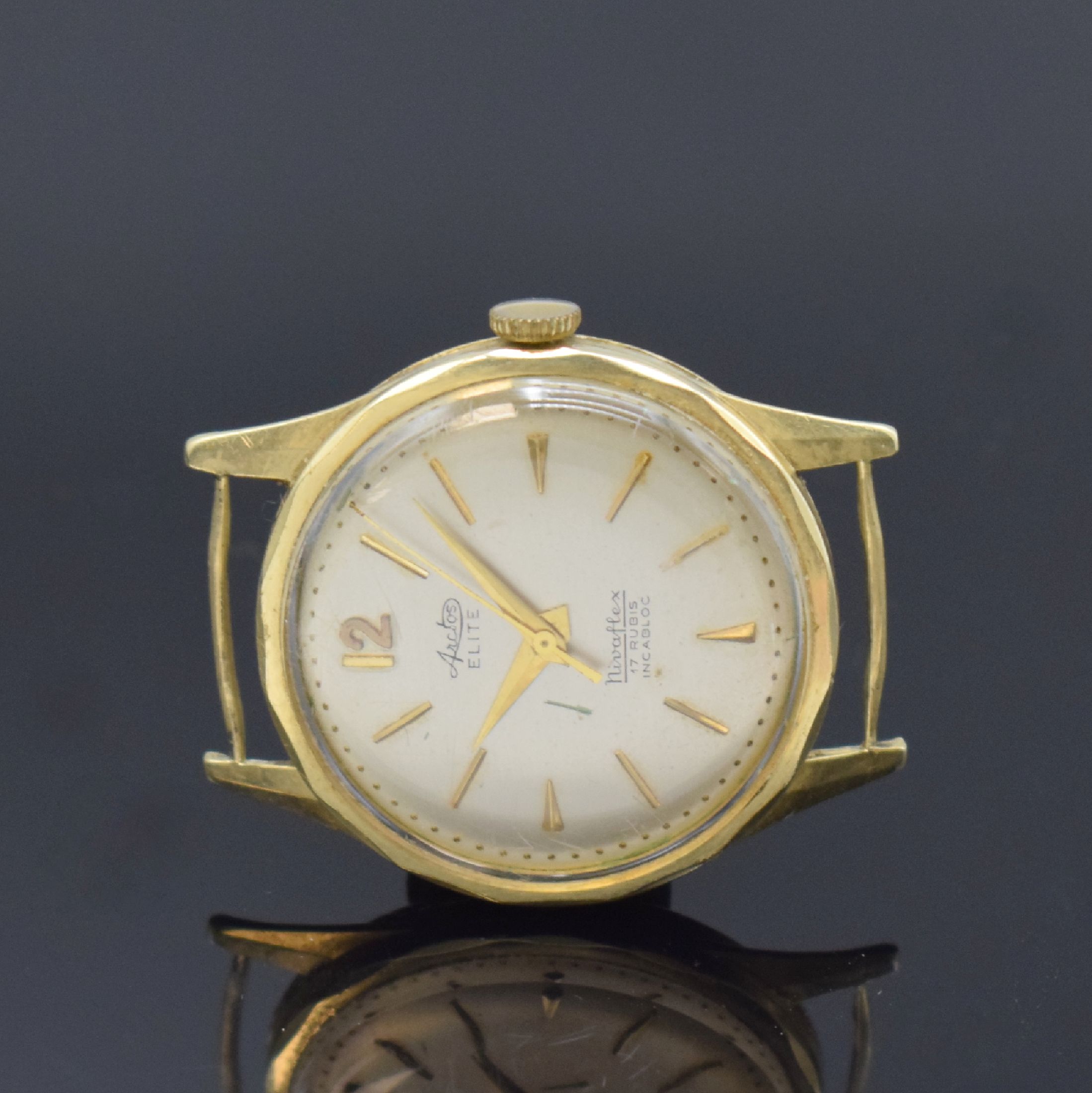 Detail d: ARCTOS Elite und BONARD 2 Armbanduhren in GG 585/000, Schweiz um 1955 u. 1990, Handaufzug u. quarz, Böden aufgedr., 1) Arctos, silb. Zifferbl. m. ...