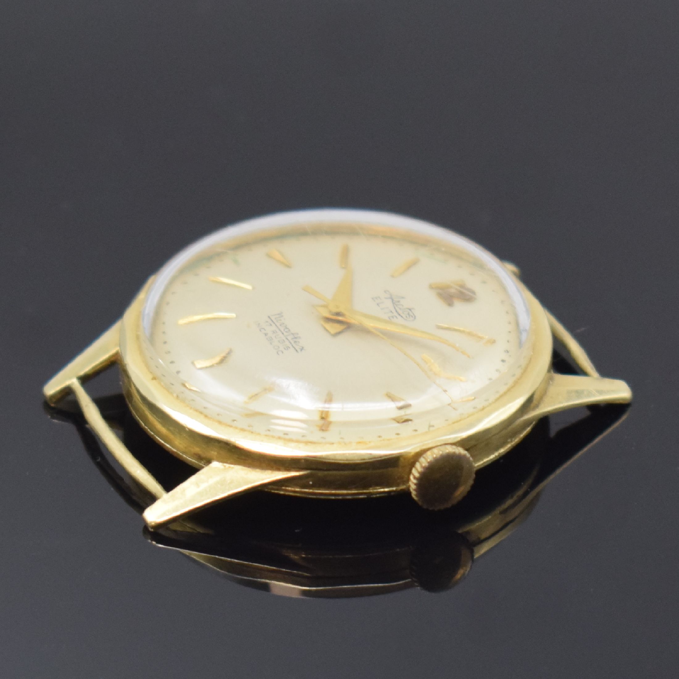 Detail f: ARCTOS Elite und BONARD 2 Armbanduhren in GG 585/000, Schweiz um 1955 u. 1990, Handaufzug u. quarz, Böden aufgedr., 1) Arctos, silb. Zifferbl. m. ...