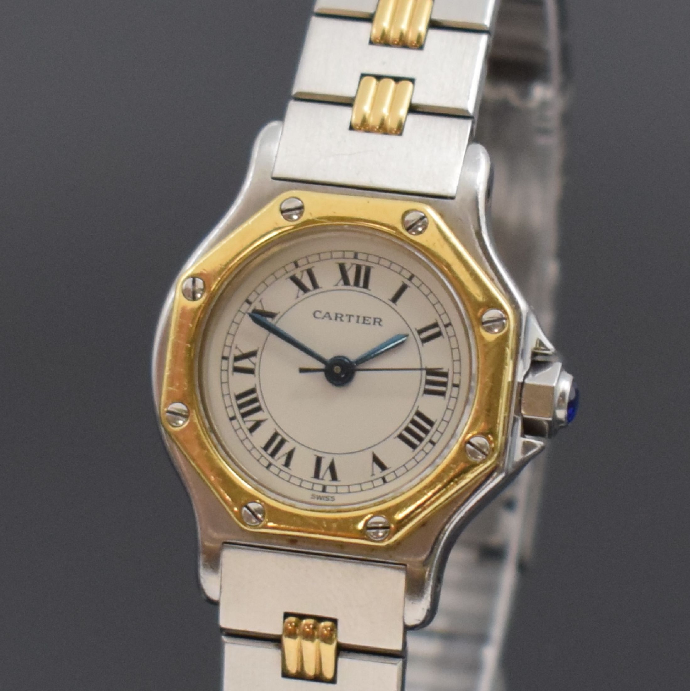 Detail a: CARTIER Santos Damenarmbanduhr in Edelstahl/Gold, Schweiz um 1990, Automatik, Monocoque Geh., 750/000 GG Lünette 8-fach verschr., Gliederband m. ...