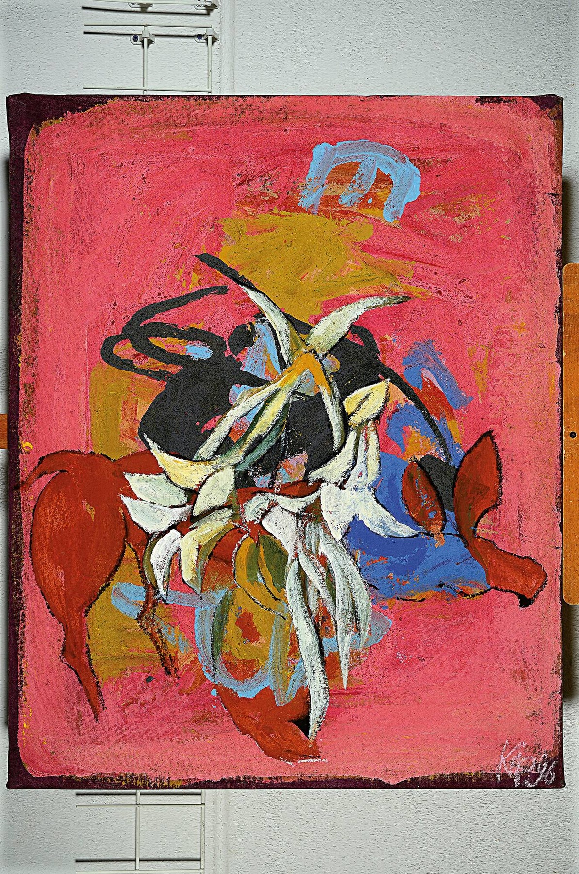 Detail k: Hans Peter Müller, geb. 1949, Ohne Titel, Acryl auf grober Leinwand, rechts unten monogr. und dat. 96, ca. 100x80cm