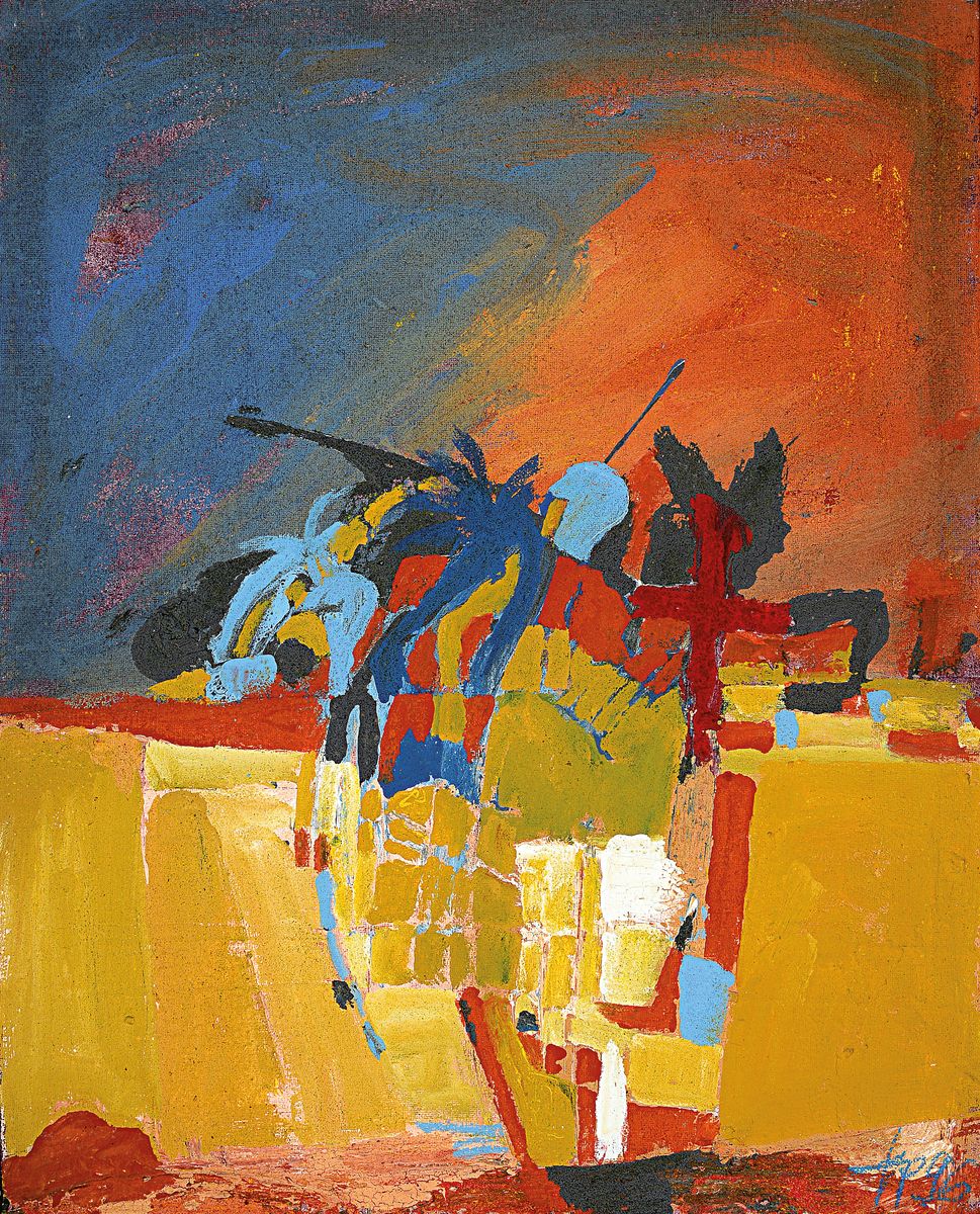 Hans Peter Müller, geb. 1949, Ohne Titel, Acryl auf grober Leinwand, rechts unten monogr. und dat. 96, ca. 100x80cm