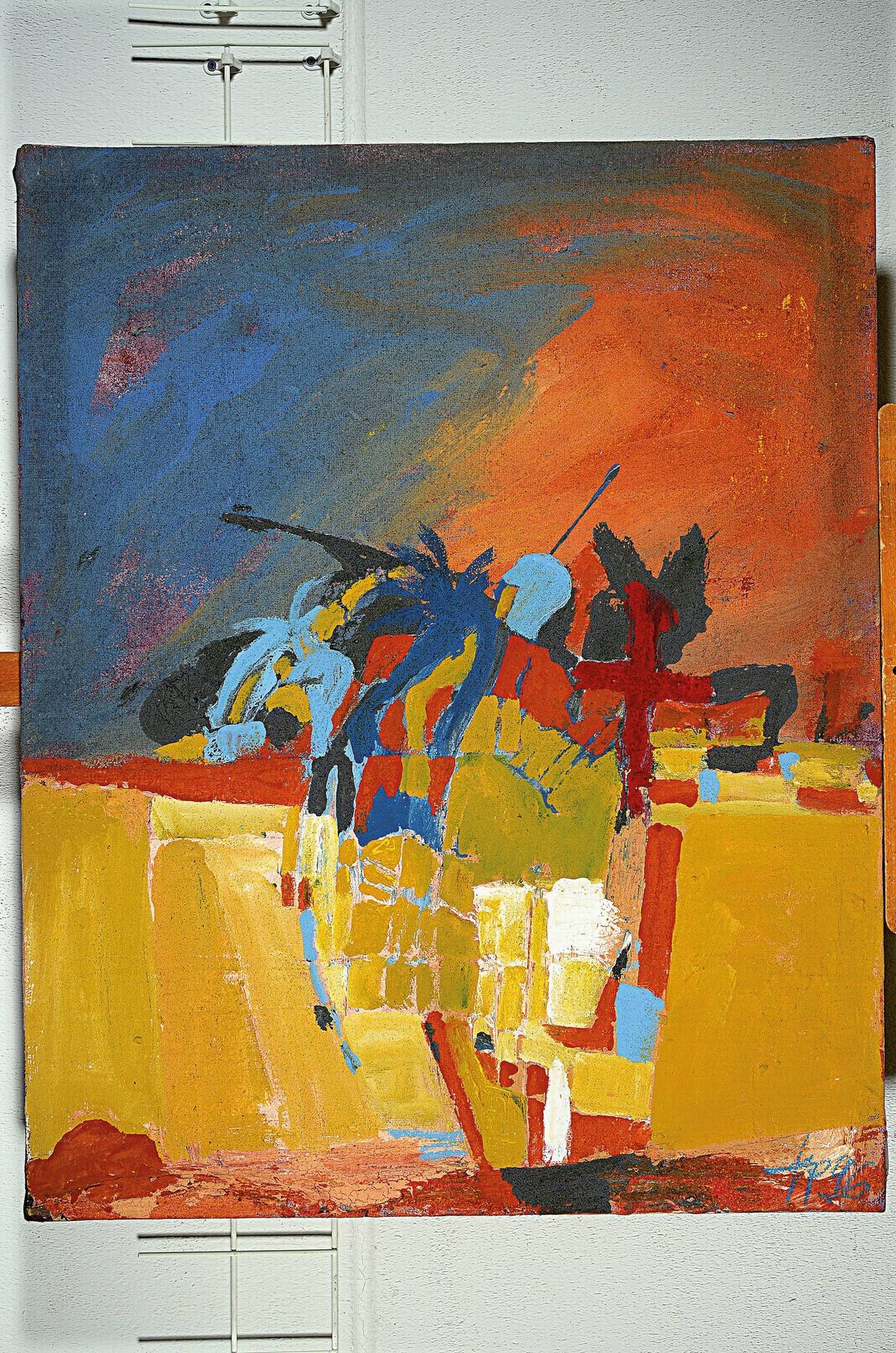 Detail k: Hans Peter Müller, geb. 1949, Ohne Titel, Acryl auf grober Leinwand, rechts unten monogr. und dat. 96, ca. 100x80cm
