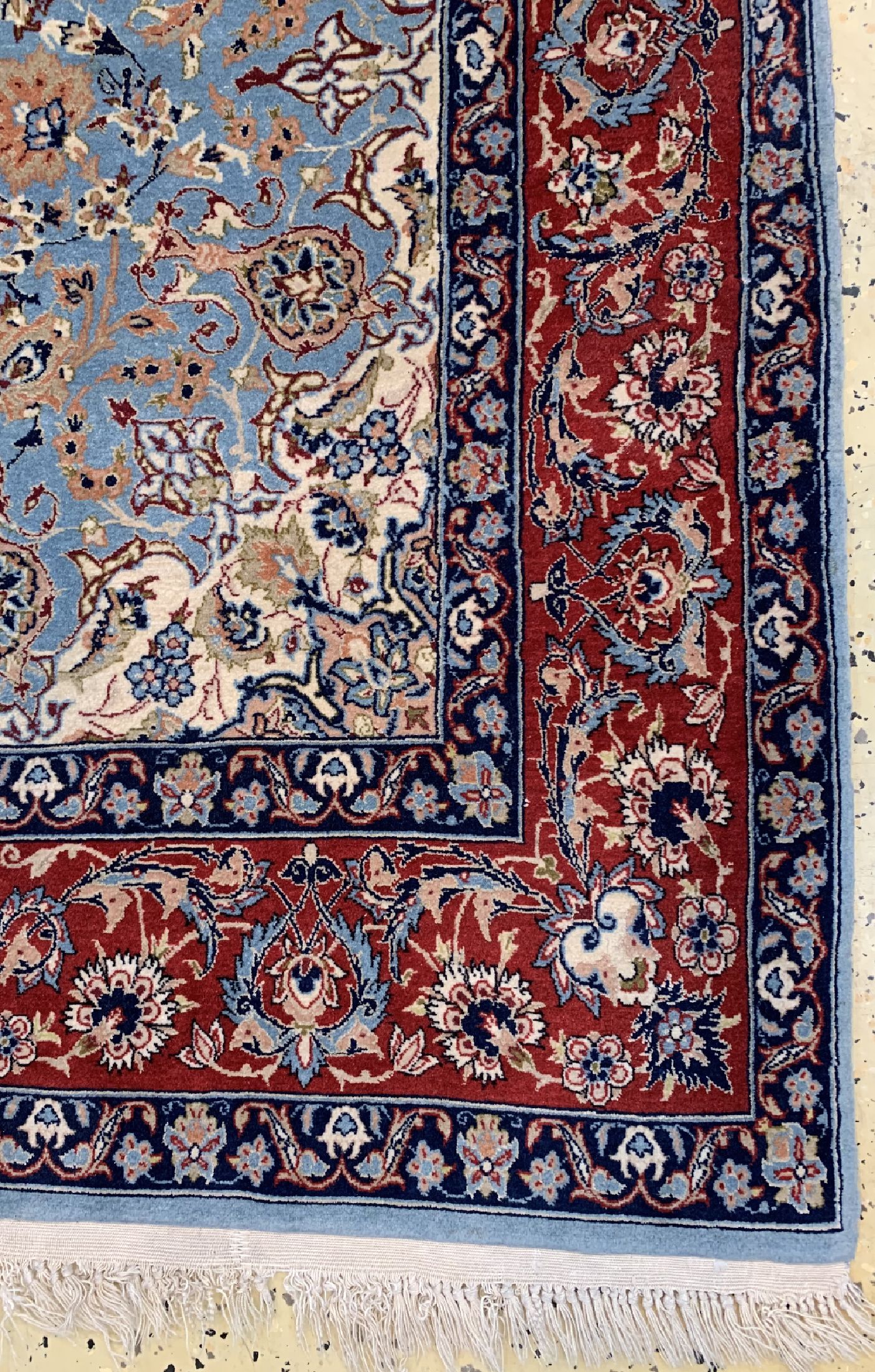 Detail a: Esfahan fein, Persien, ca. 50 Jahre, Korkwolle auf Seide, ca. 159 x 100 cm, EHZ: 2
