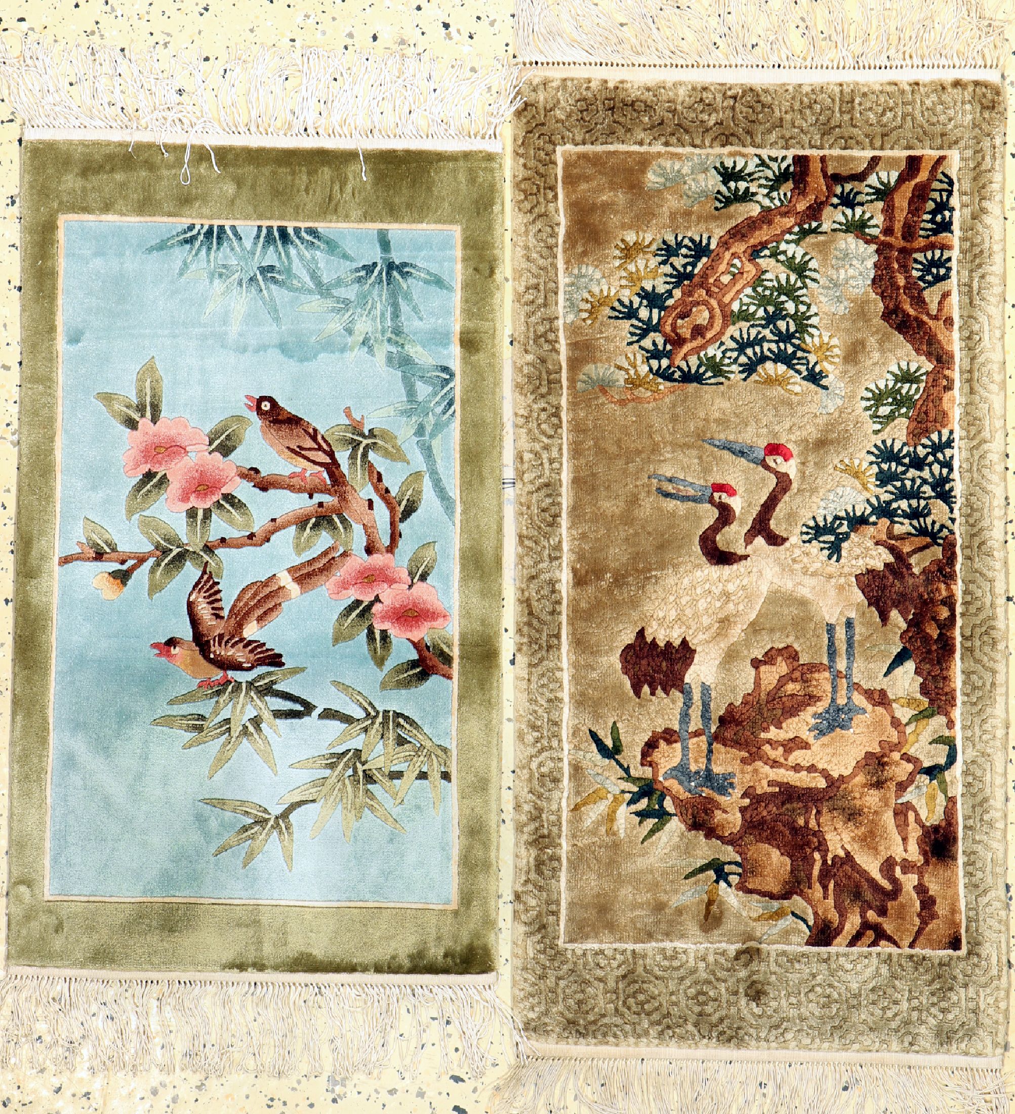 2 Lots China Seide, um 1960, reine Naturseide, ca. 91 x 46 cm, EHZ: 1-2