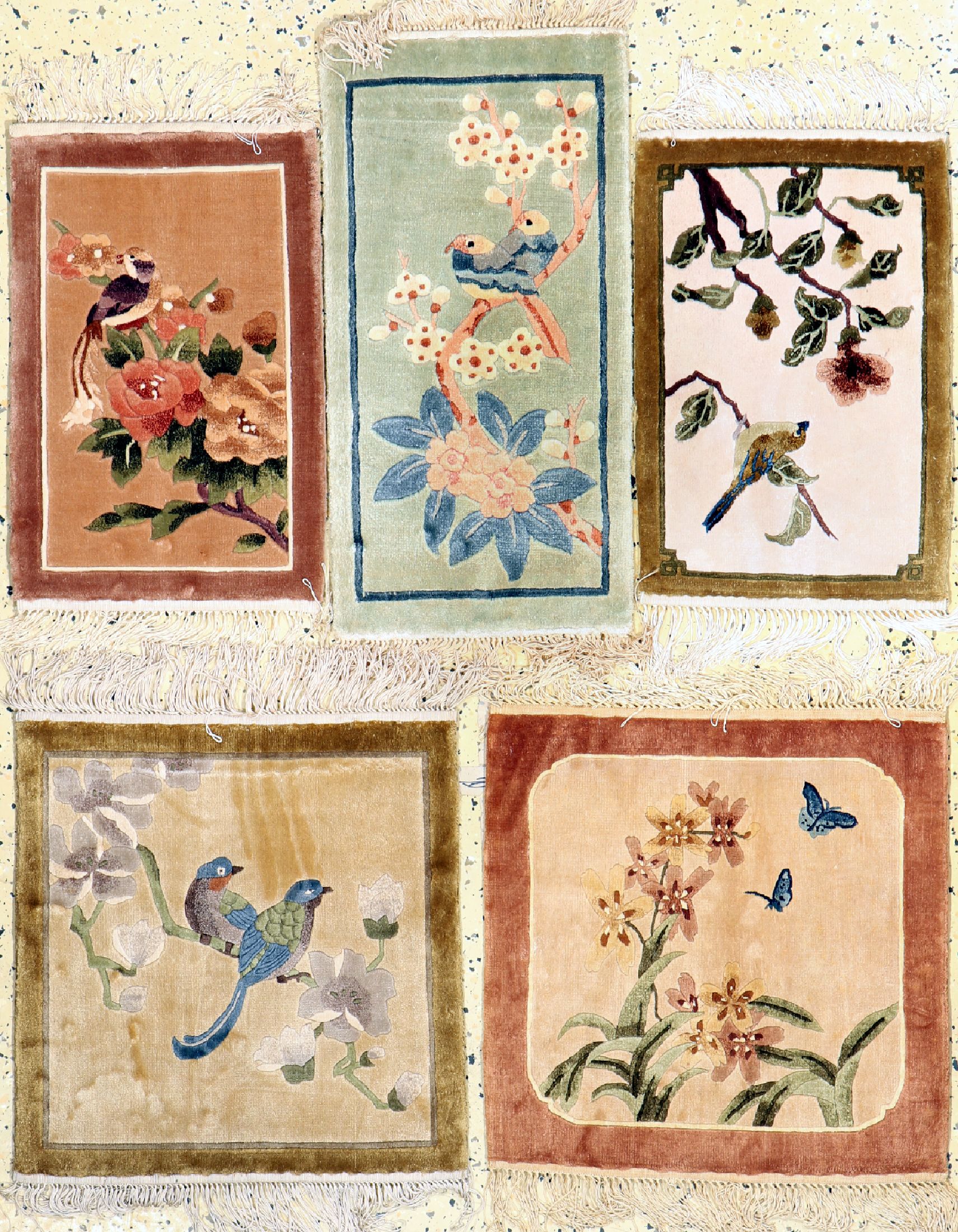 5 Lots China Seide, um 1960, reine Naturseide, ca. 46 x 46 cm, EHZ: 2