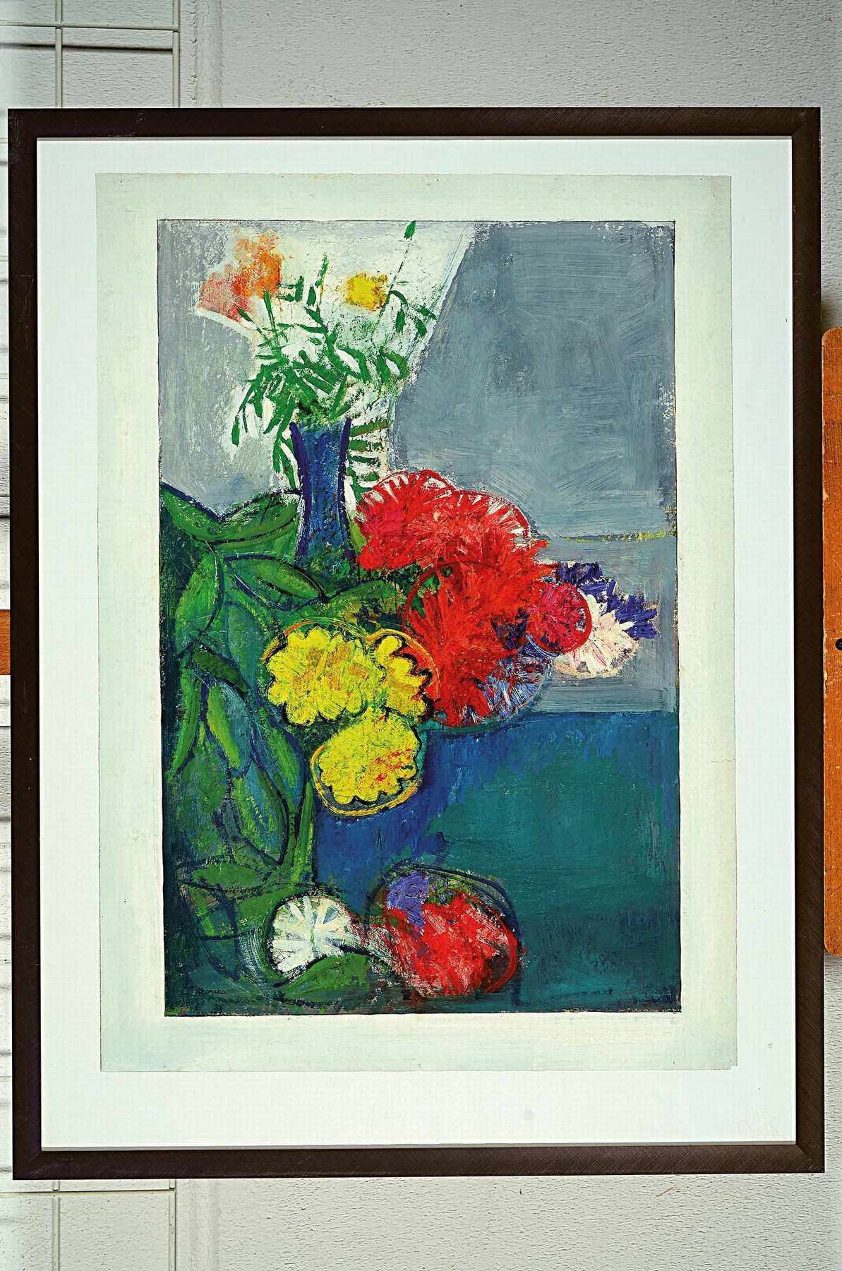 Detail k: Heinz Brzoska, 1942 Katowice-2015 Ludwigshafen, Blumenstillleben, Gouache auf Papier, signiert, ca. 62x41cm, u.Gl., R. ca. 84x64cm