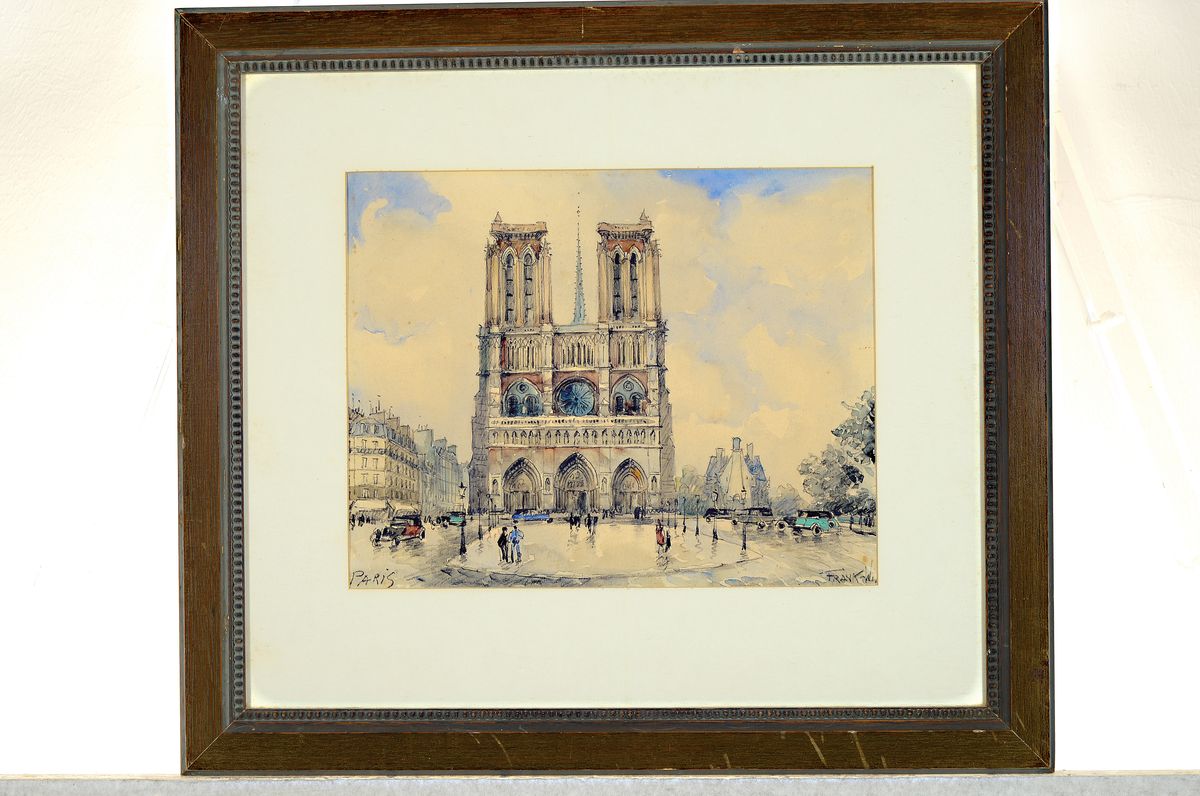 Detail k: Frank-Will das ist Frank William Boggs, 1900-1951, Blick auf die Kathedrale Notre Dame de Paris, Aquarell auf Papier, rechts unten sign., ca. ...