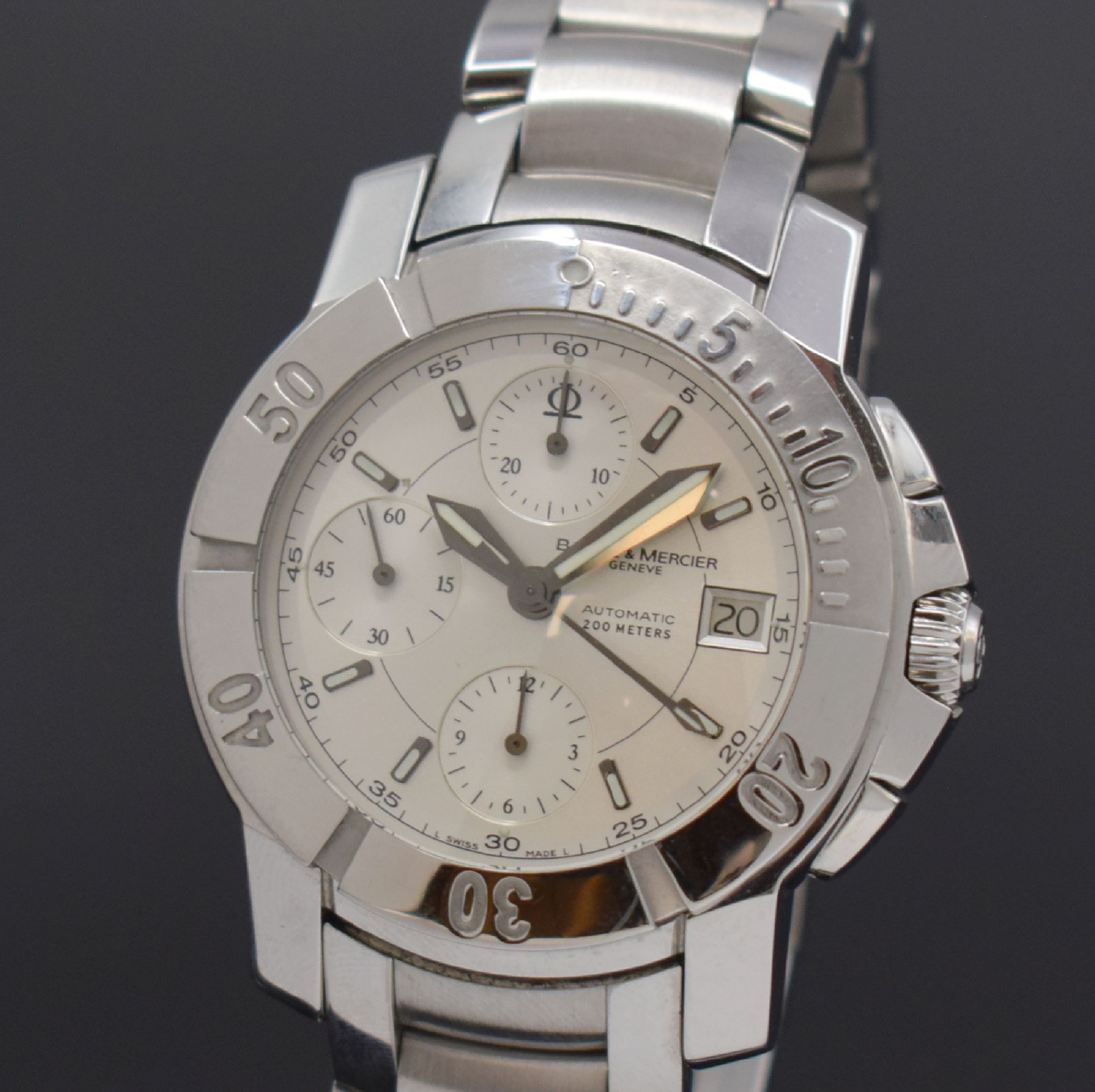 Detail a: BAUME & MERCIER Capeland Herrenarmbanduhr mit Chronograph Referenz 65352, Schweiz um 2005, Automatik, verschr. Edelstahlgeh., eins. drehb. Lünette, ...