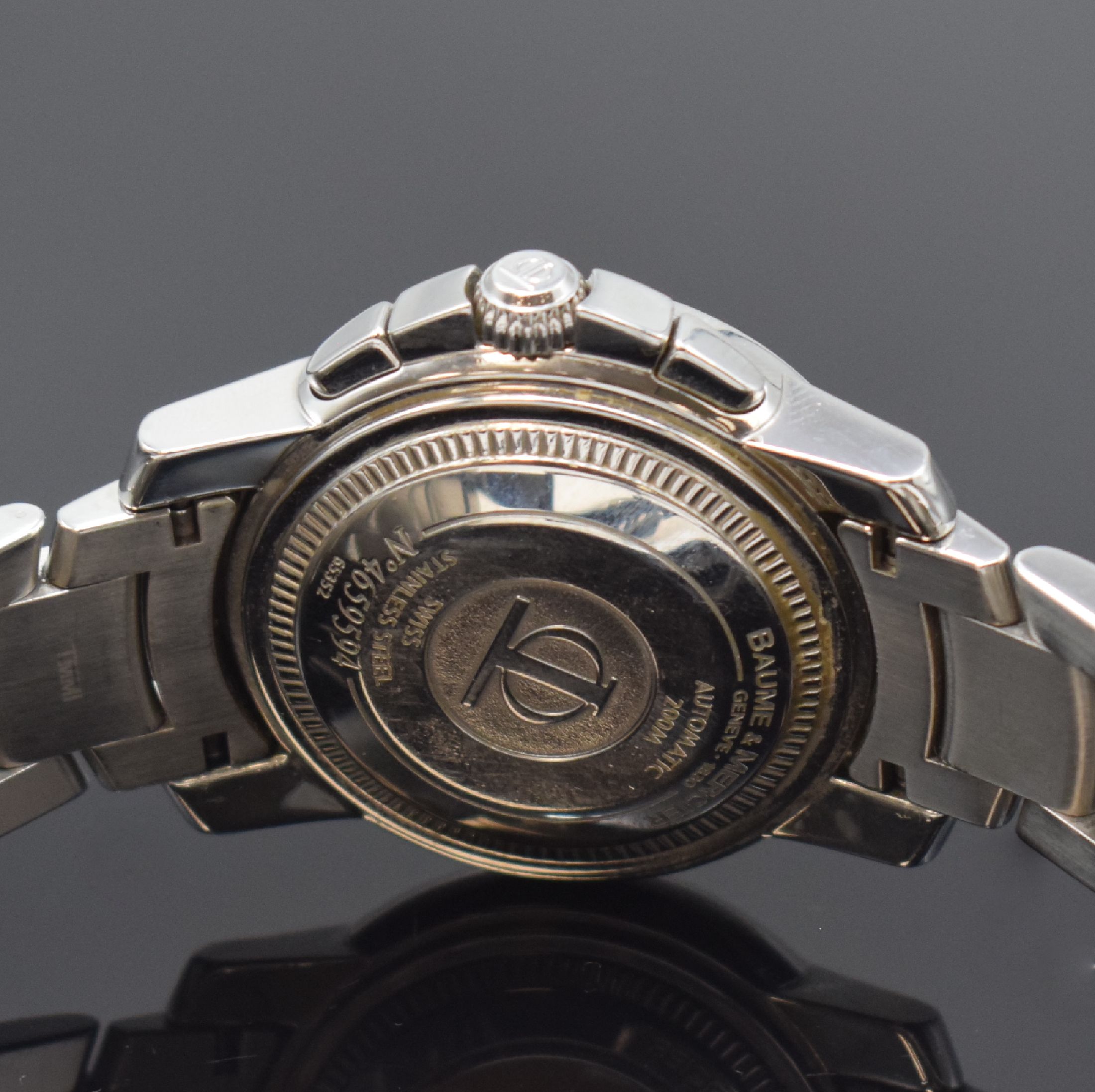Detail d: BAUME & MERCIER Capeland Herrenarmbanduhr mit Chronograph Referenz 65352, Schweiz um 2005, Automatik, verschr. Edelstahlgeh., eins. drehb. Lünette, ...