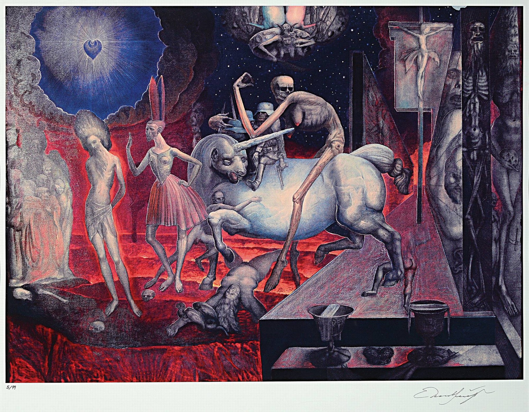 Ernst Fuchs, 1930 Wien-2015, Christus vor Pilatus, Farboffset, handsigniert, num. 5/99, ca. 55x77cm, PP, u.Gl., R. ca. 70x100cm
