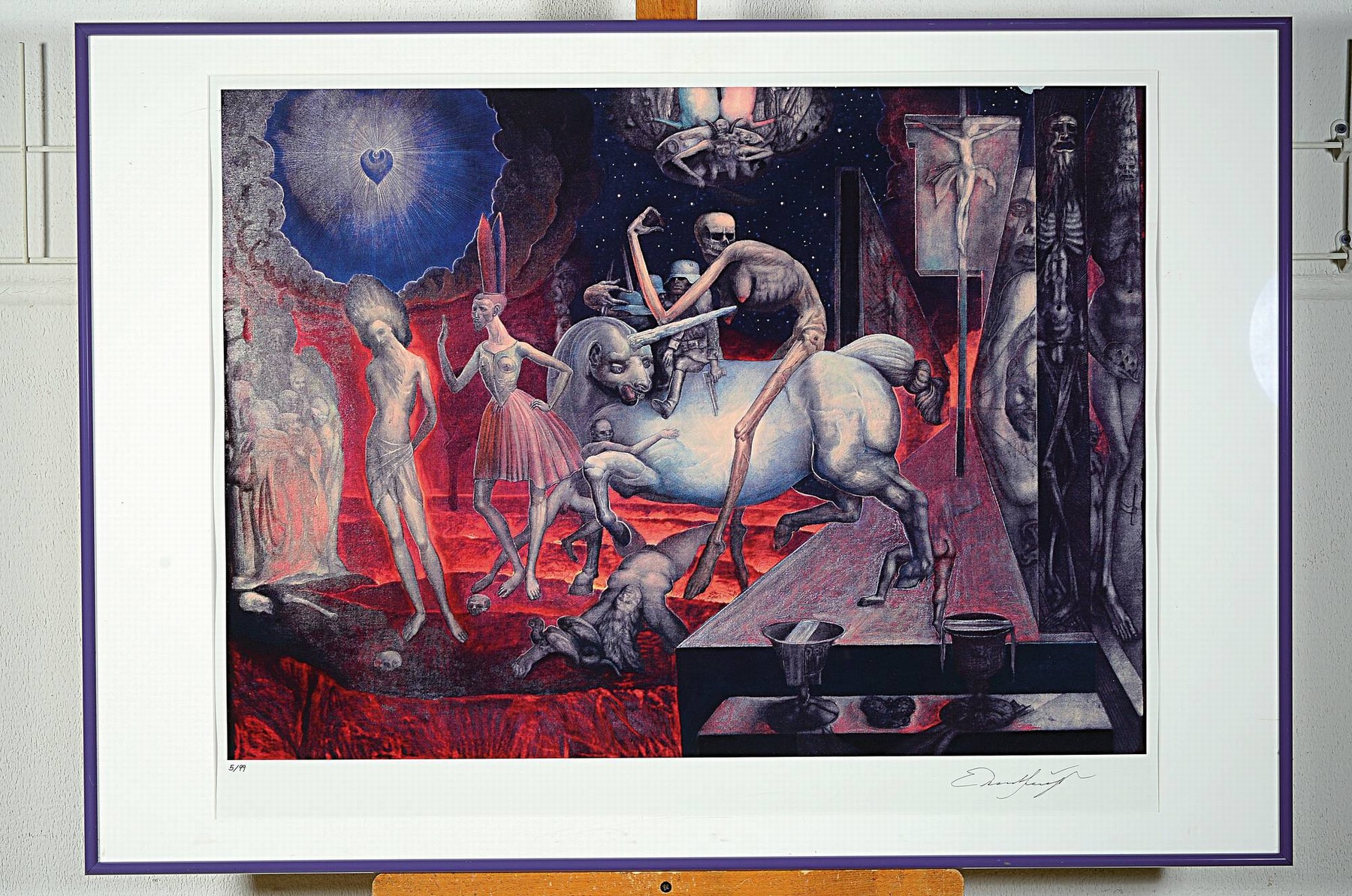Detail k: Ernst Fuchs, 1930 Wien-2015, Christus vor Pilatus, Farboffset, handsigniert, num. 5/99, ca. 55x77cm, PP, u.Gl., R. ca. 70x100cm