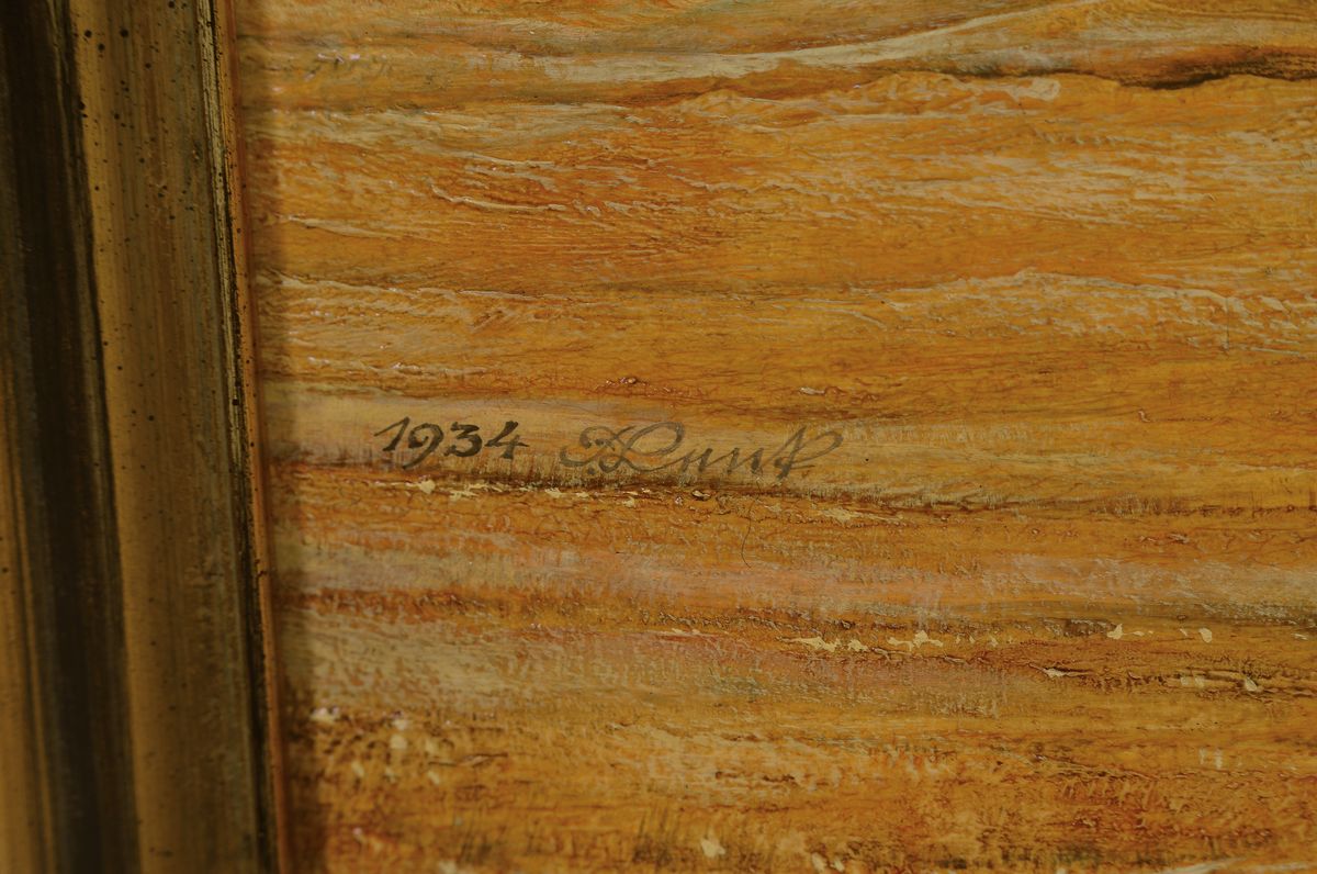 Detail a: Franz Lenk, 1898 Langenbernsdorf- 1968 Schwäbisch Hall, kleine Winterlandschaft, Öl/Platte, li. und signiert und dat. 1934, rückseitig altes ...