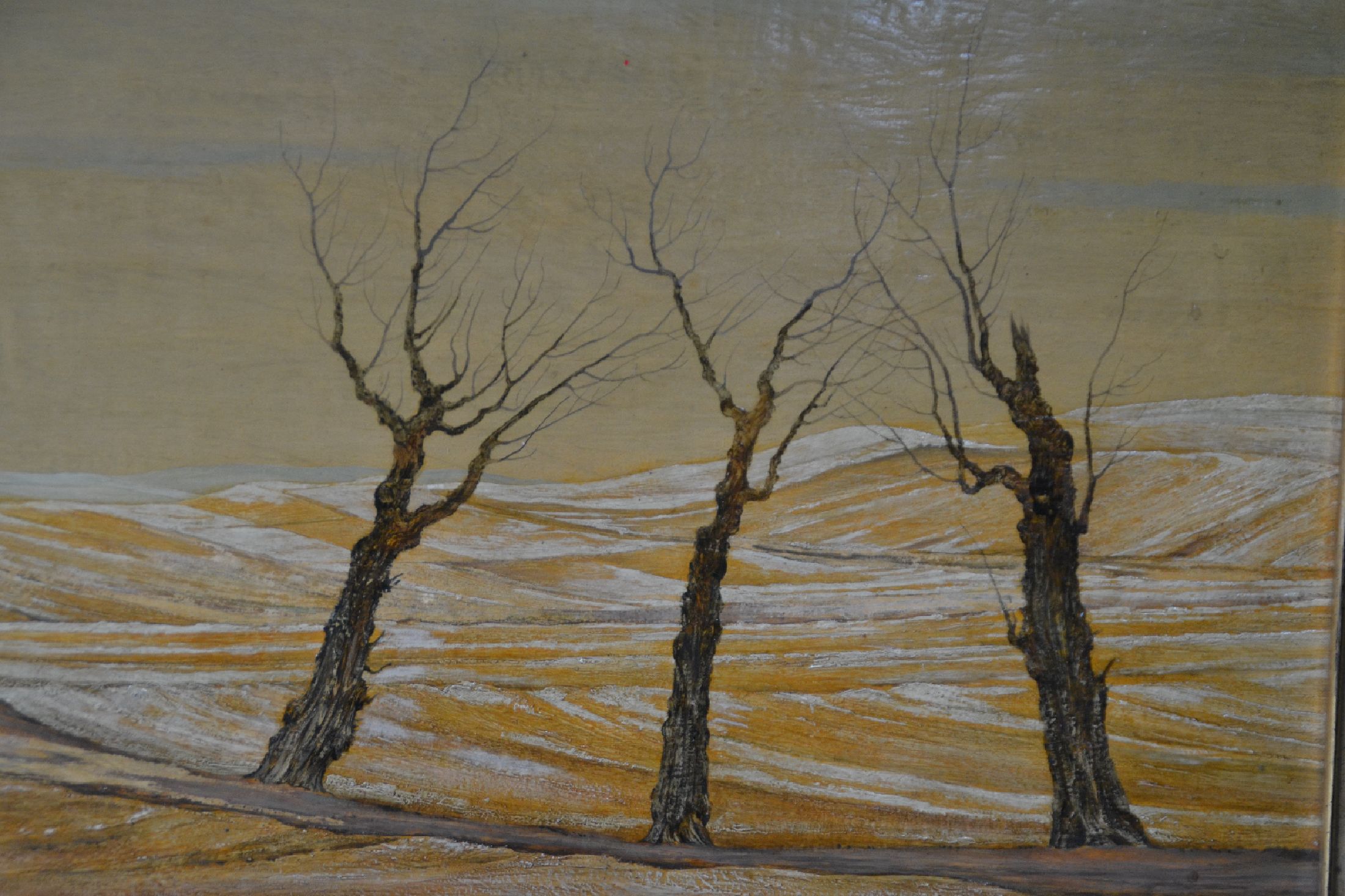 Detail e: Franz Lenk, 1898 Langenbernsdorf- 1968 Schwäbisch Hall, kleine Winterlandschaft, Öl/Platte, li. und signiert und dat. 1934, rückseitig altes ...