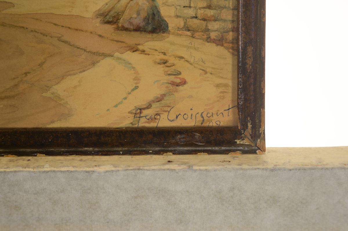 Detail a: August Croissant, 1870 Edenkoben -1941 Landau, Aquarell, Dorfstraße, auf Papier, re. unten signiert und dat. 09, l. gebräunt, 25 x 17 cm, unter ...