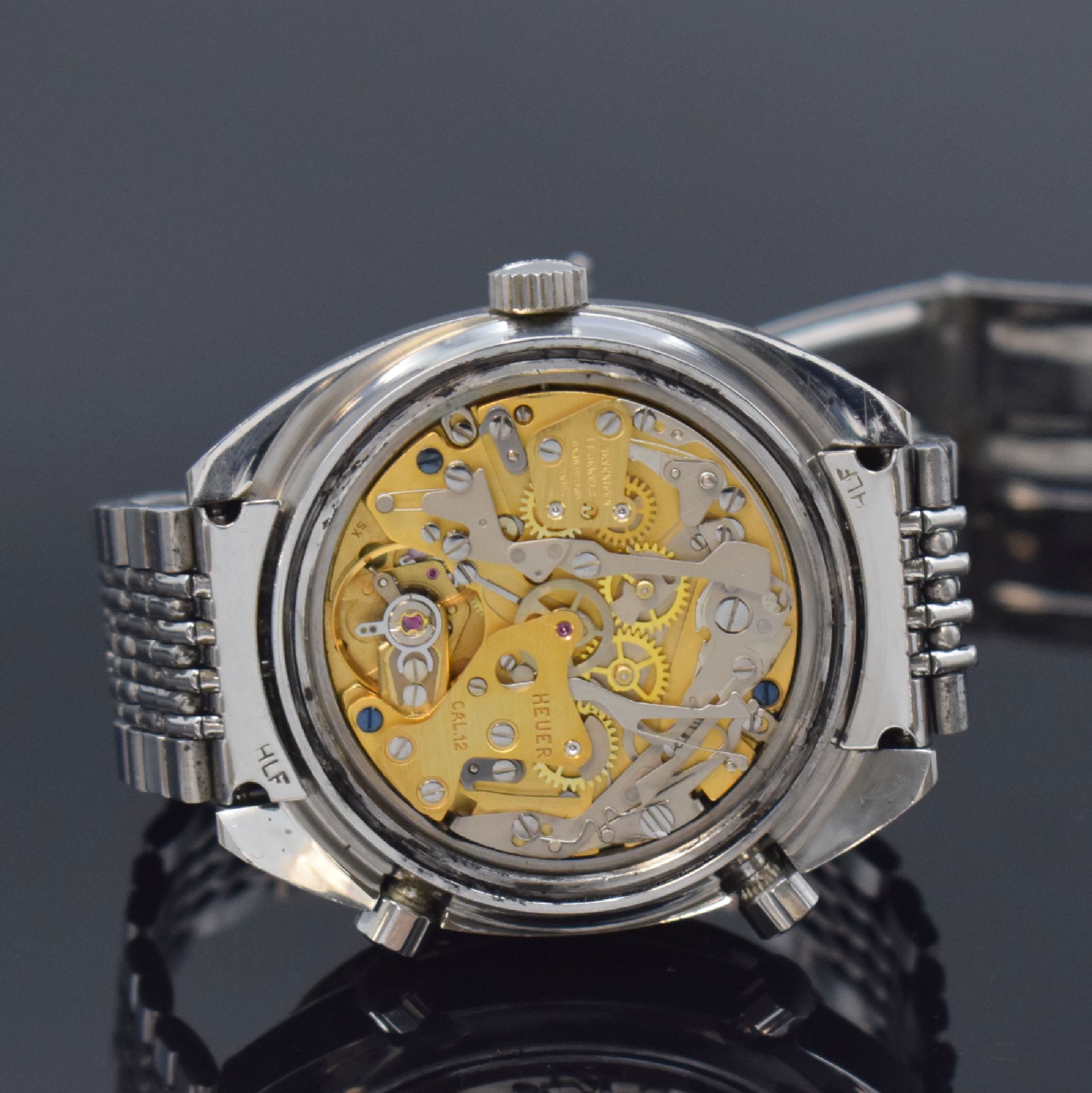 Detail f: HEUER Autavia "Orange Boy" seltener Armbandchronograph in Edelstahl Referenz 11630, Schweiz um 1975, Automatik, orig. Gay Freres ...