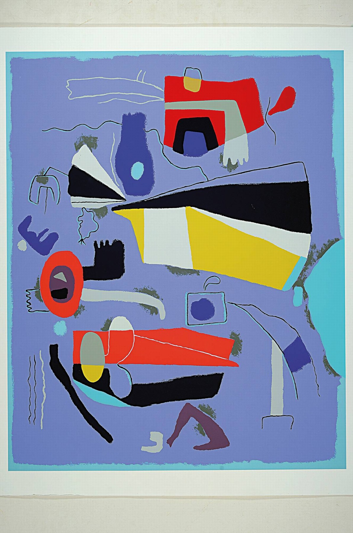 Detail k: Farbserigraphie nach Willi Baumeisters "Szene auf Blau", 1980 nach dem Gemälde von 1951, ca. 70x86.5cm