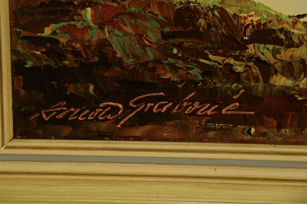 Detail a: Arnold Graboné, 1896 München-1982 Starnberg,Weite Landschaft mit Fluss, Öl/Lwd, expressiveSpachteltechnik, links unten signiert, ca. 30x40cm, R. ...