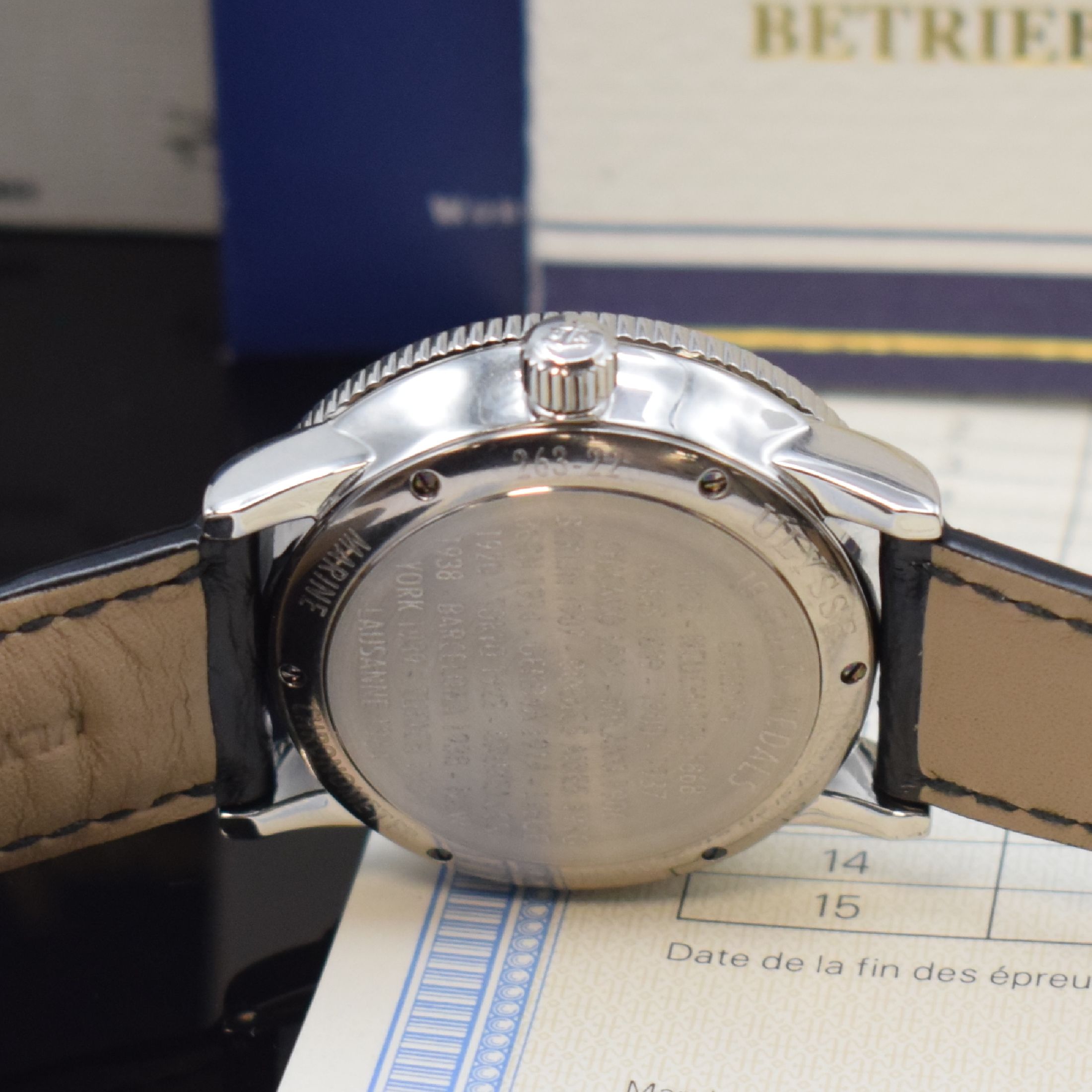 Detail d: ULYSSE NARDIN Marine 1846 Armbandchronometer Referenz 263-22, Automatik, Schweiz um 2000, Edelstahlgeh. inkl. orig. Lederband m. orig. Dornschl., ...