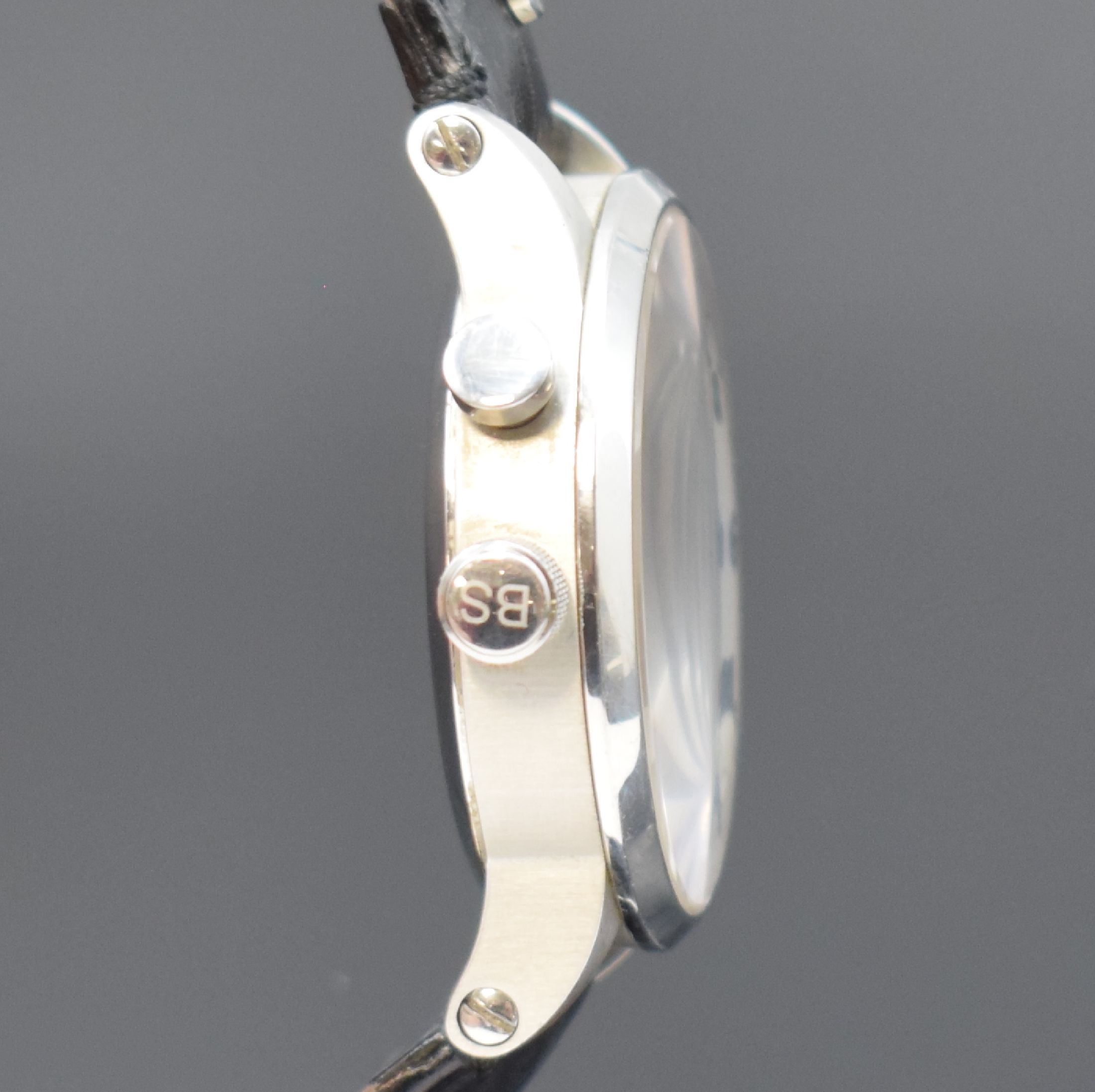 Detail c: BRUNO SÖHNLE Armbanduhr Milano GMT, Edelstahlgeh. inkl. orig. Lederband m. dopp. Faltschl., quarz, Boden verschr., silb. Zifferbl., gebl. Zeiger, ...