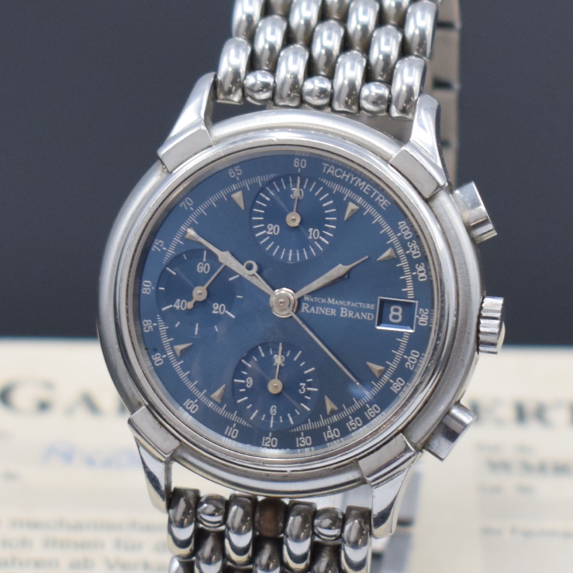 Detail a: RAINER BRAND Armbandchronograph Modell Axiom, Automatik, Edelstahlgeh. inkl. orig. Gliederband m. dopp. Faltschl., beids. vergl., Boden verschr., ...