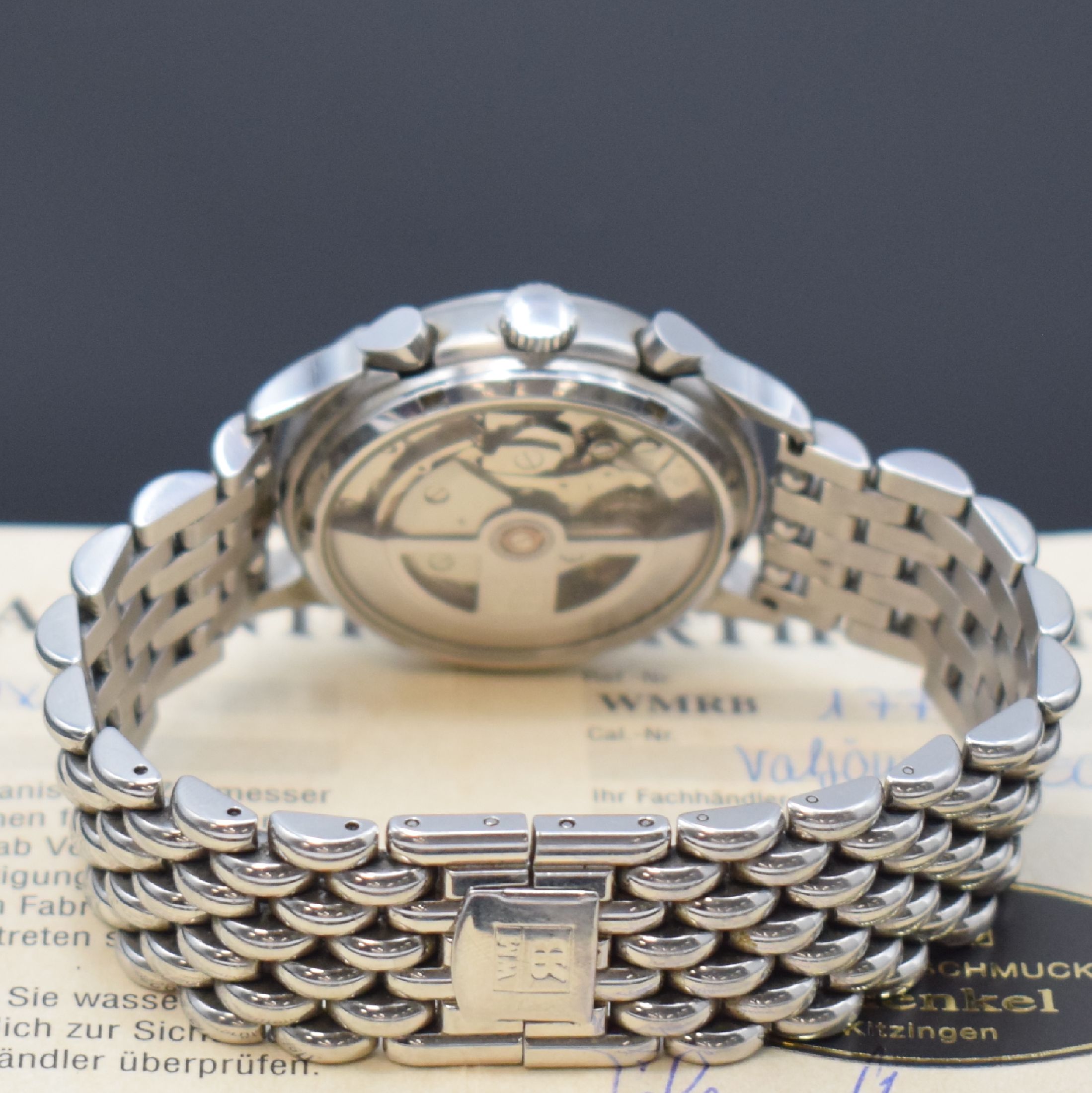 Detail b: RAINER BRAND Armbandchronograph Modell Axiom, Automatik, Edelstahlgeh. inkl. orig. Gliederband m. dopp. Faltschl., beids. vergl., Boden verschr., ...